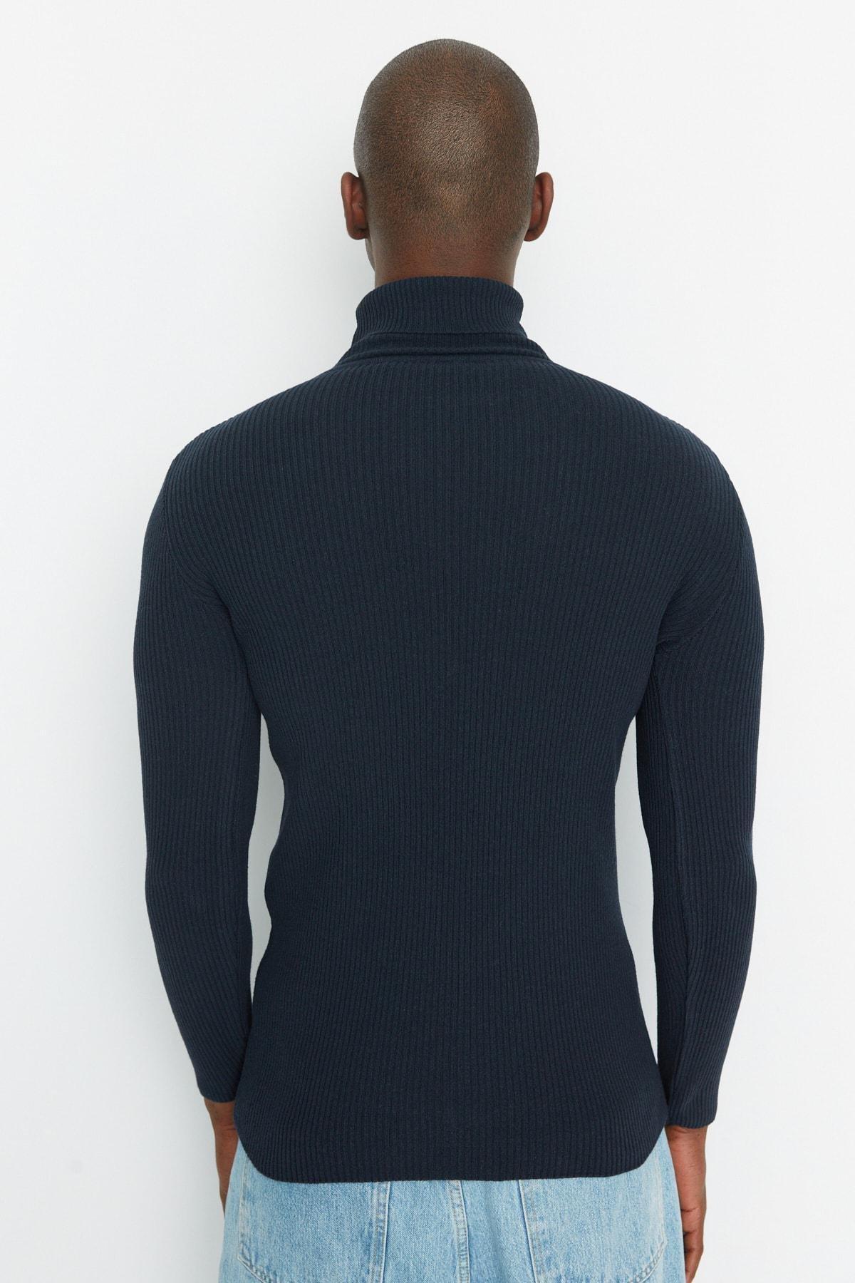 Navy Blue Slim Fit Cotton Turtleneck Ribbed Knit Sweater TMNAW20MG0031, single, , large image number 13
