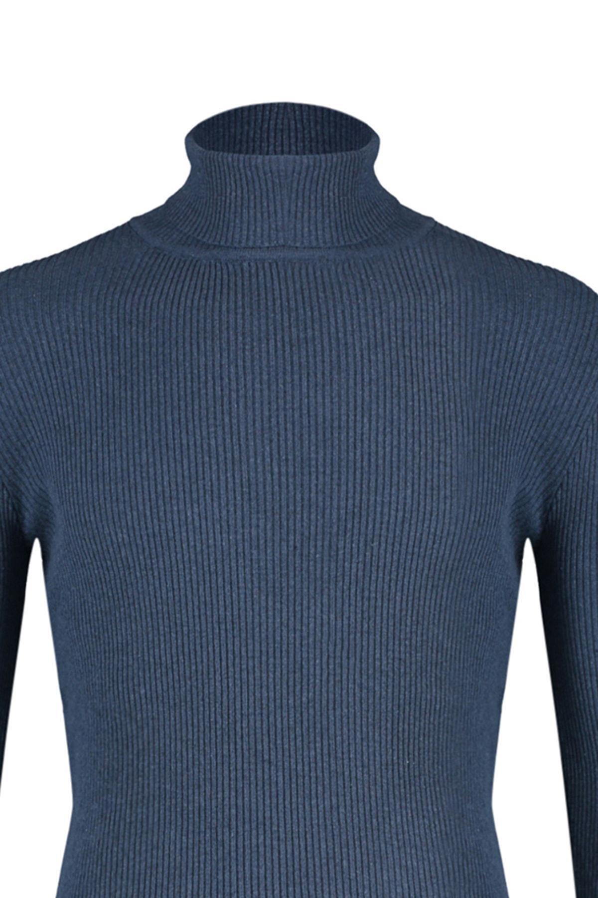 Navy Blue Slim Fit Cotton Turtleneck Ribbed Knit Sweater TMNAW20MG0031, single, , large image number 18