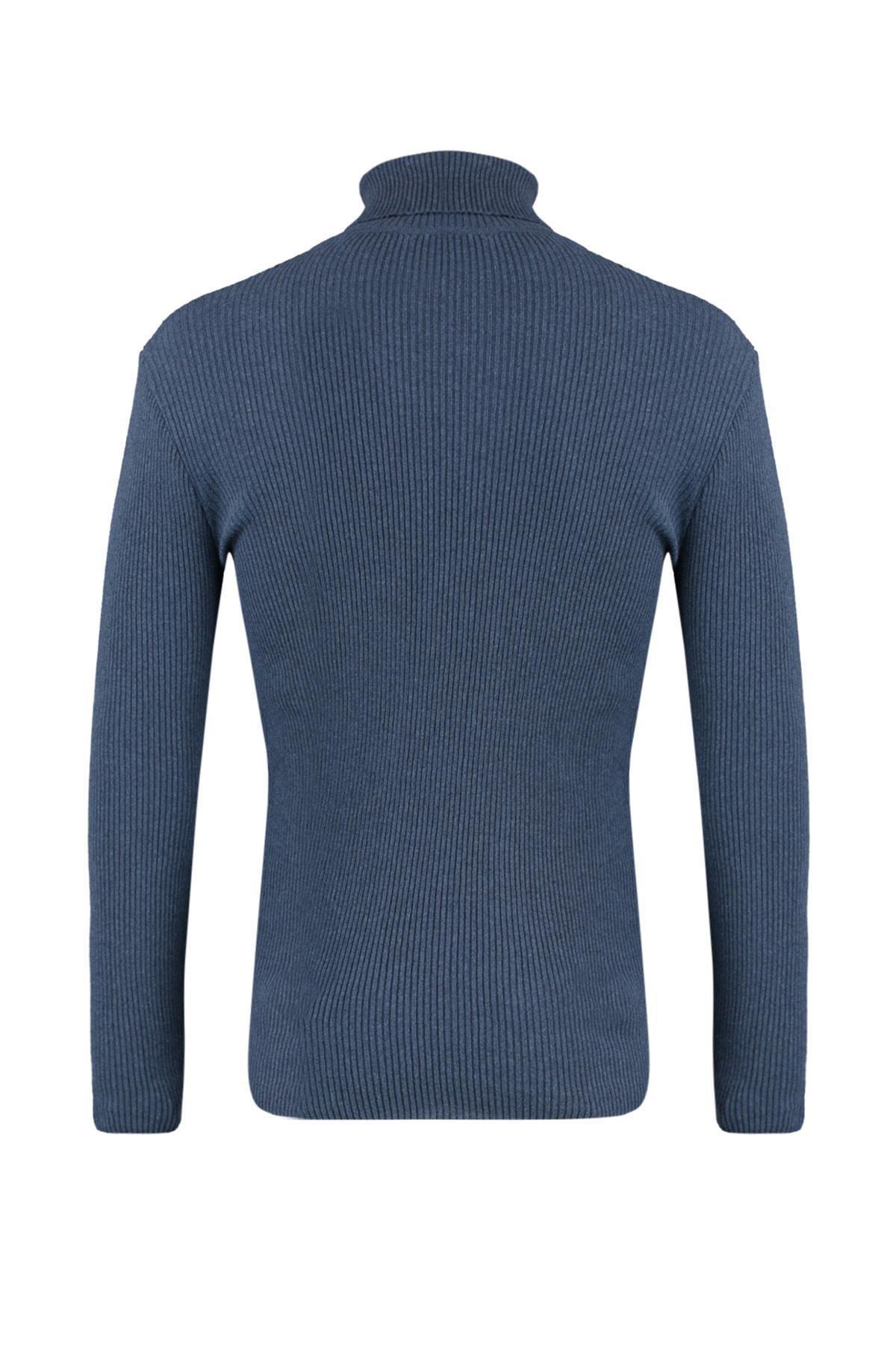 Navy Blue Slim Fit Cotton Turtleneck Ribbed Knit Sweater TMNAW20MG0031, single, , large image number 20