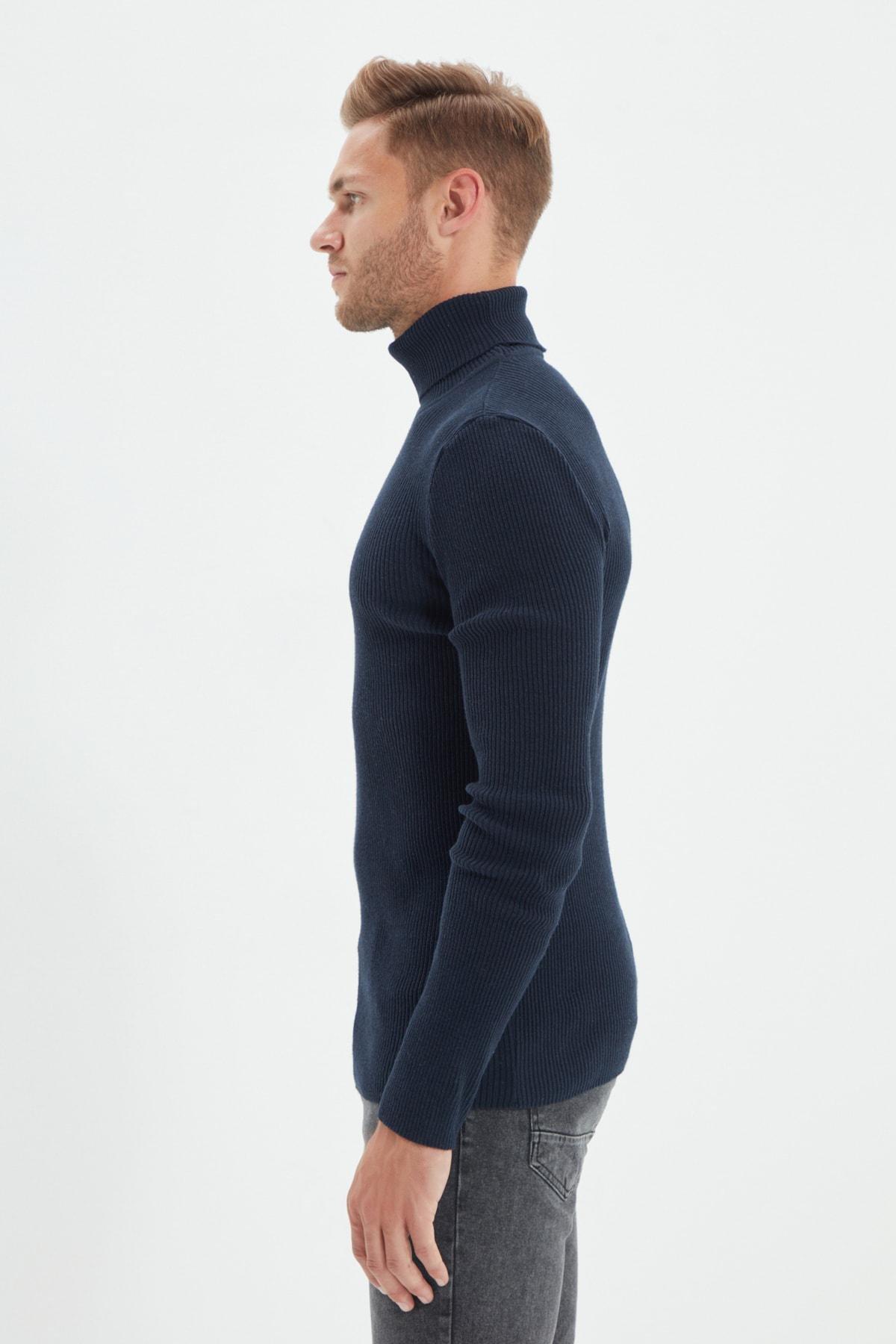 Navy Blue Slim Fit Cotton Turtleneck Ribbed Knit Sweater TMNAW20MG0031, single, , large image number 21