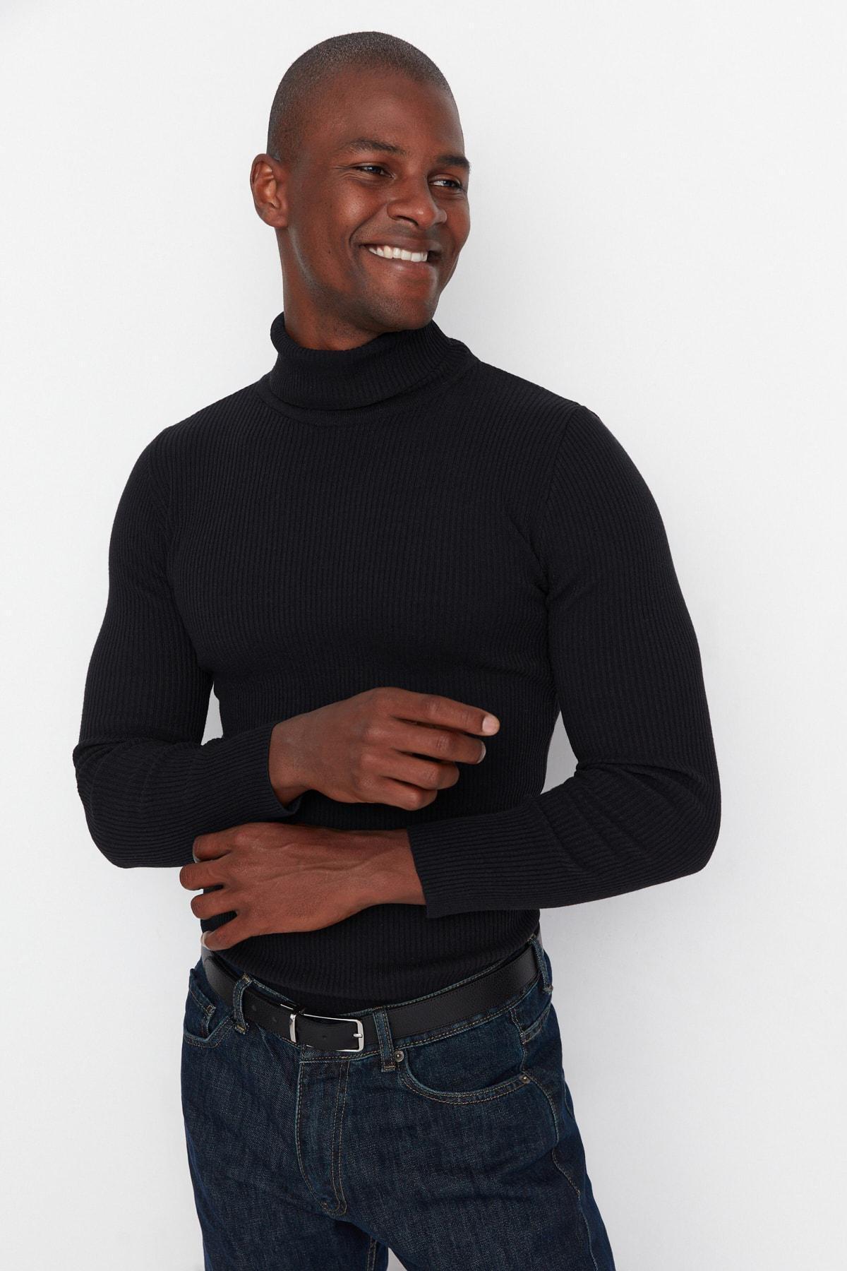 Black Turtleneck Sweater, Black, medium