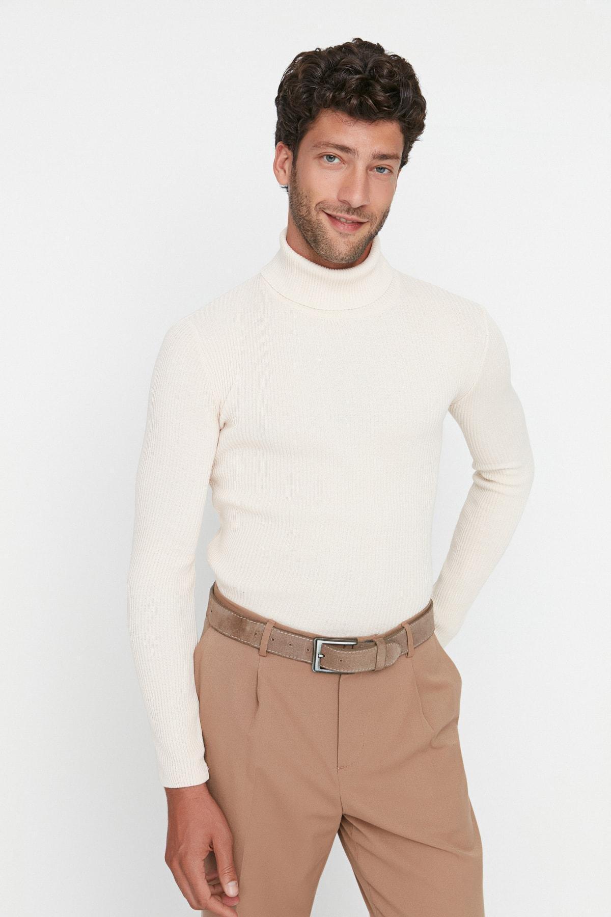 White Fitted Turtleneck Sweater, , large image number 0