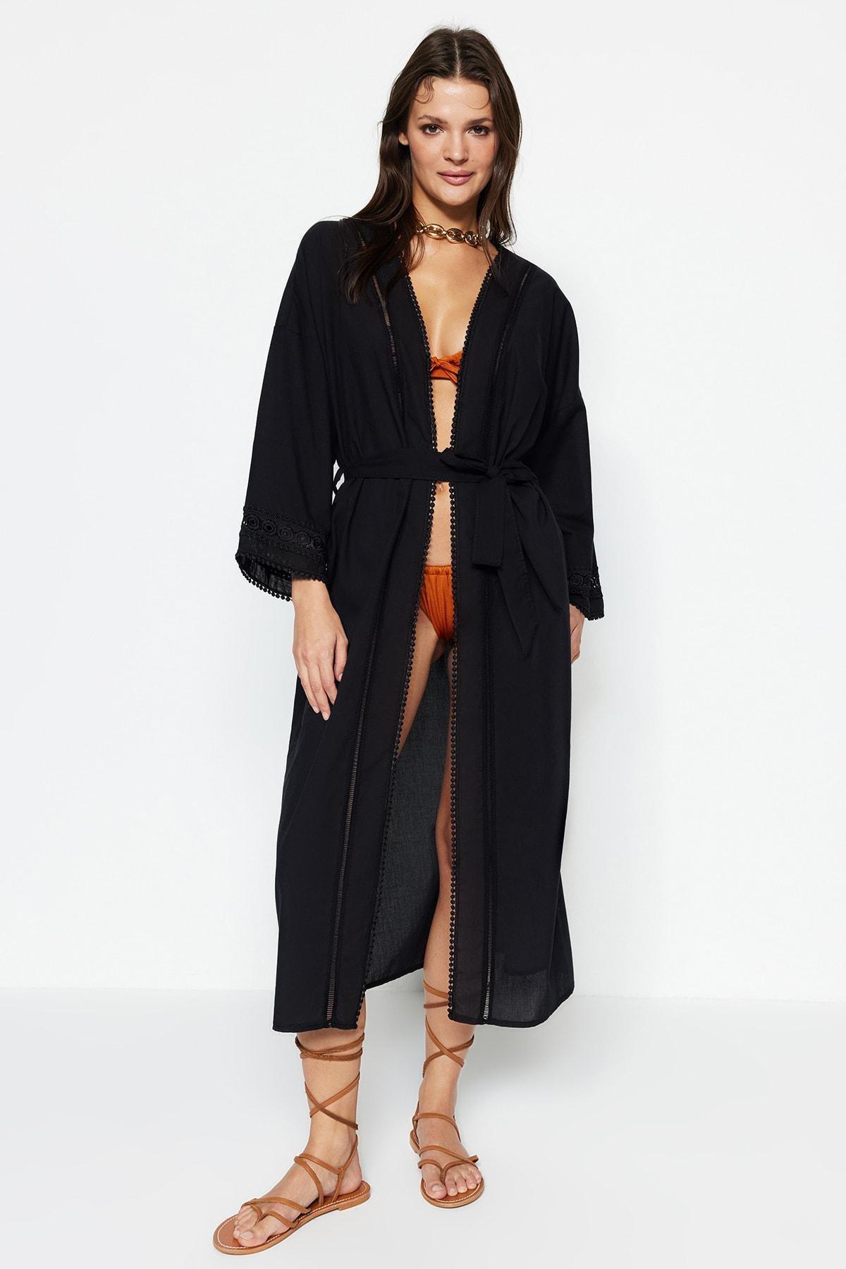Black Off-Shoulder V-Neck Kaftan, , large image number 1