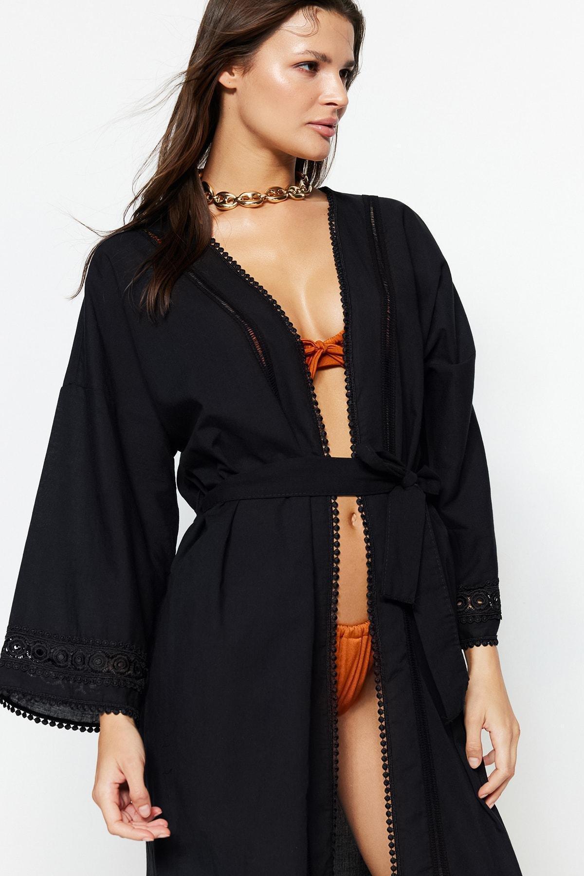 Black Off-Shoulder V-Neck Kaftan, , large image number 3