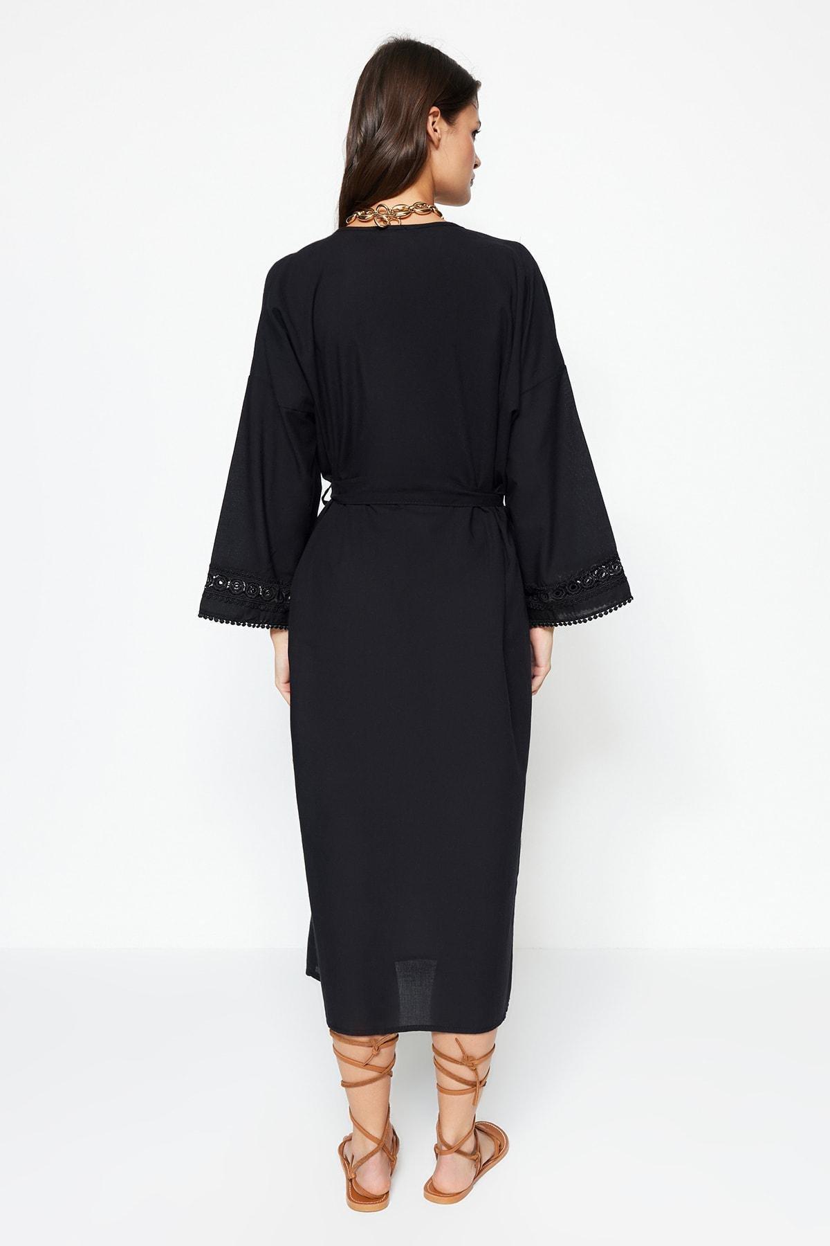 Black Off-Shoulder V-Neck Kaftan, , large image number 4