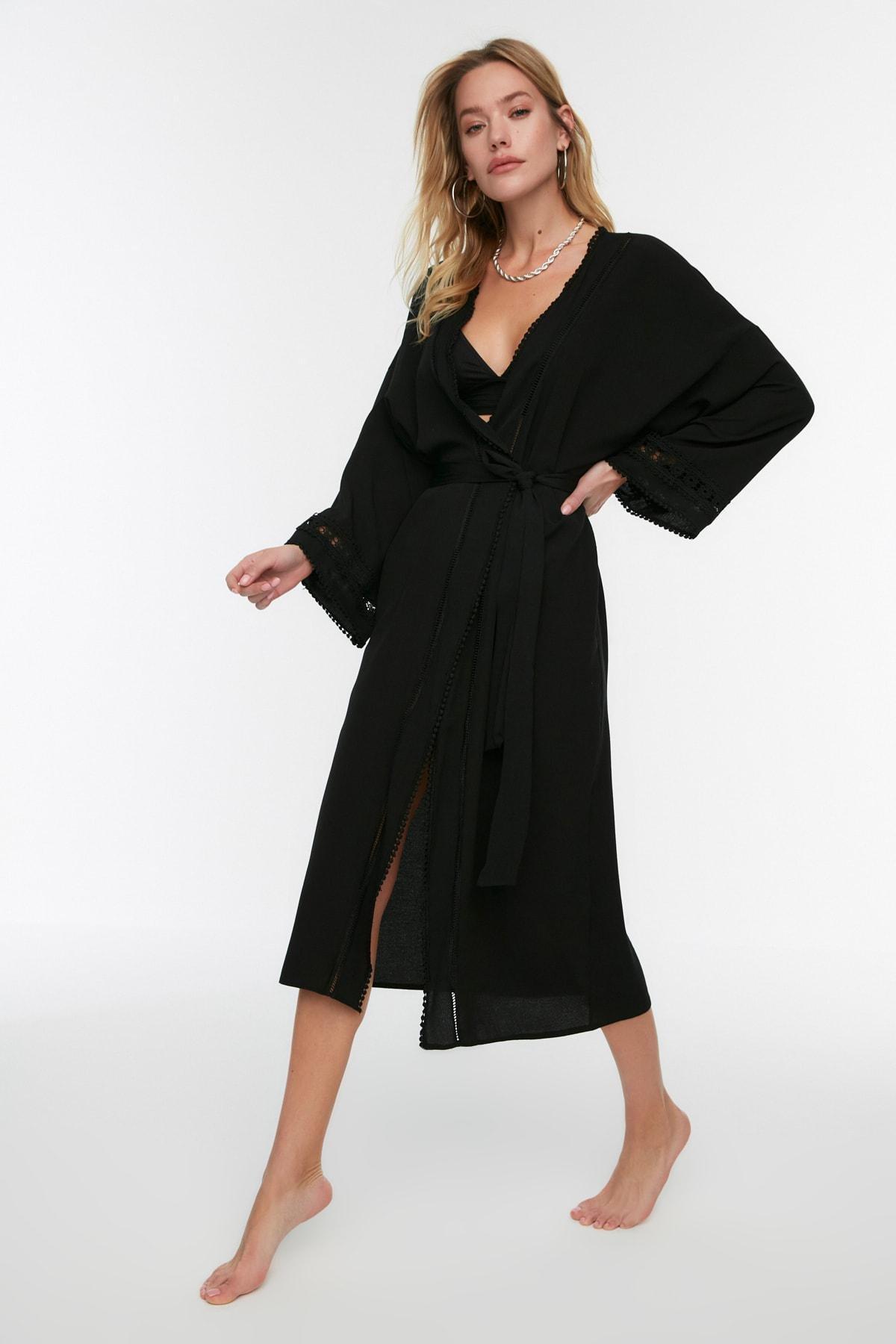 Black Off-Shoulder V-Neck Kaftan, , large image number 5
