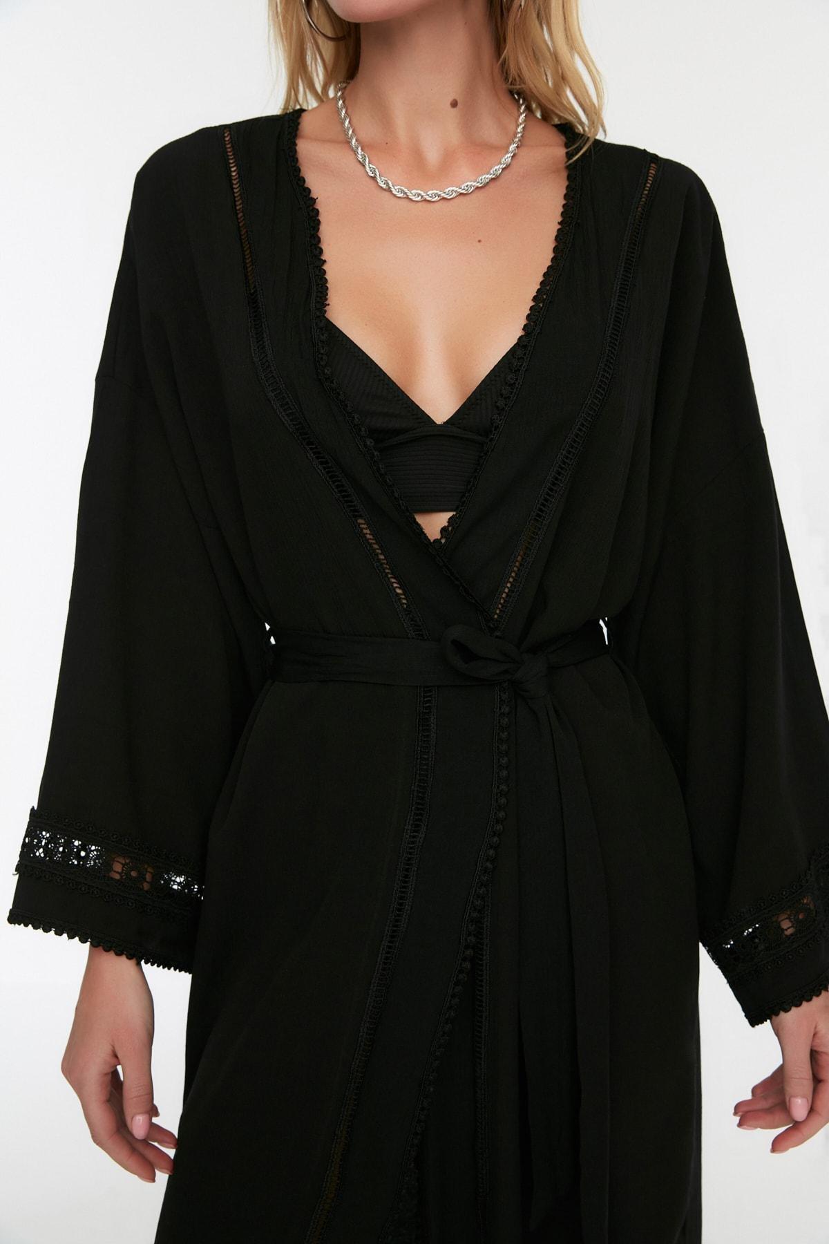 Black Off-Shoulder V-Neck Kaftan, , large image number 7