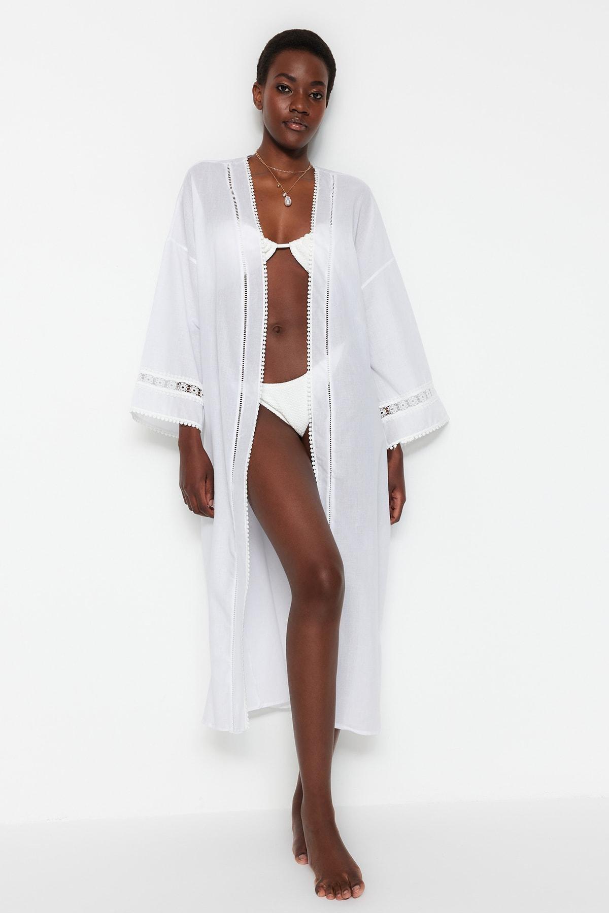 Ecru Lapel Collar Kimono, , large image number 0