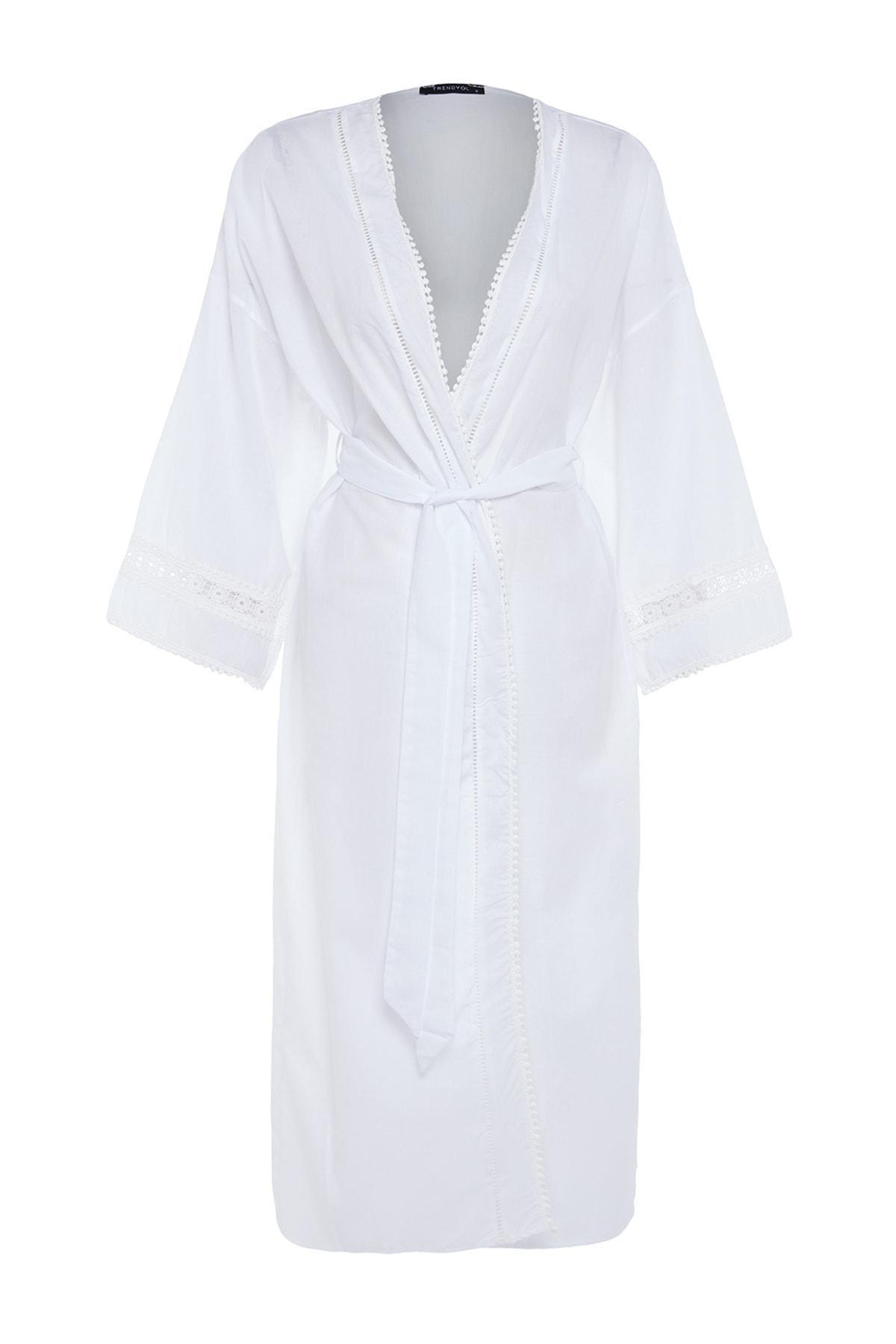 Ecru Lapel Collar Kimono, , large image number 4