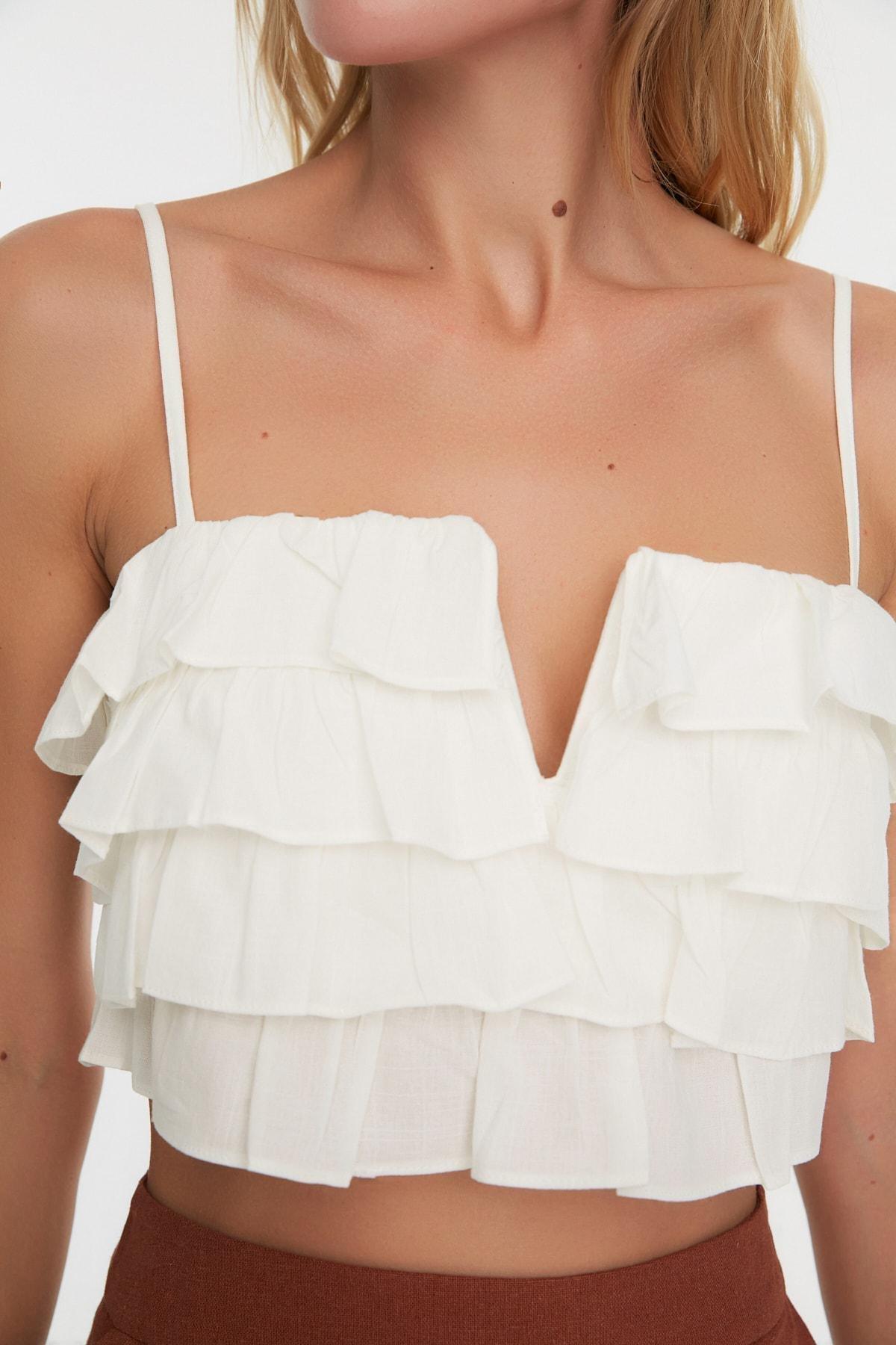 White V-Neck Blouse, White, large image number 2