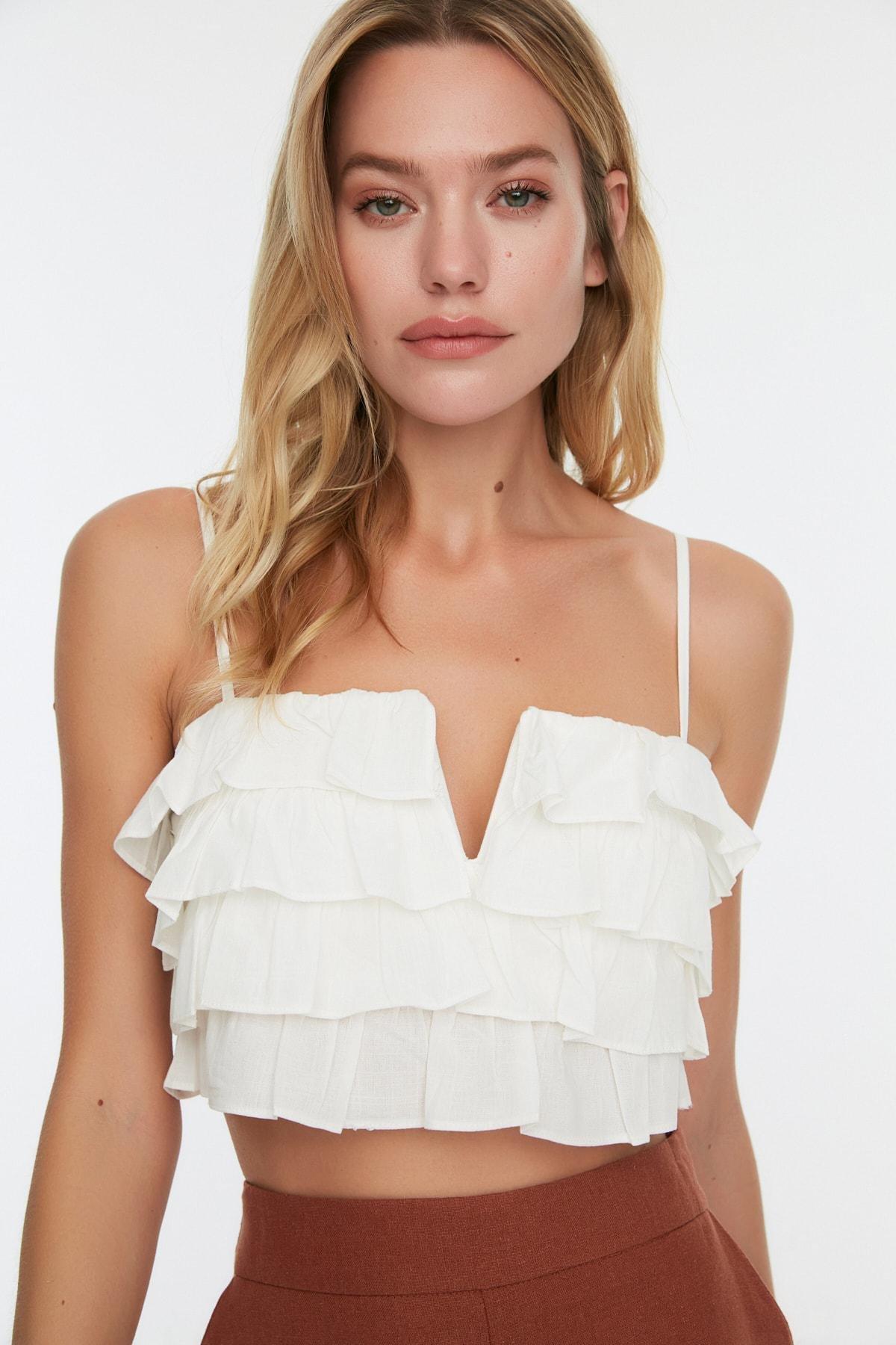 White V-Neck Blouse, White, large image number 4