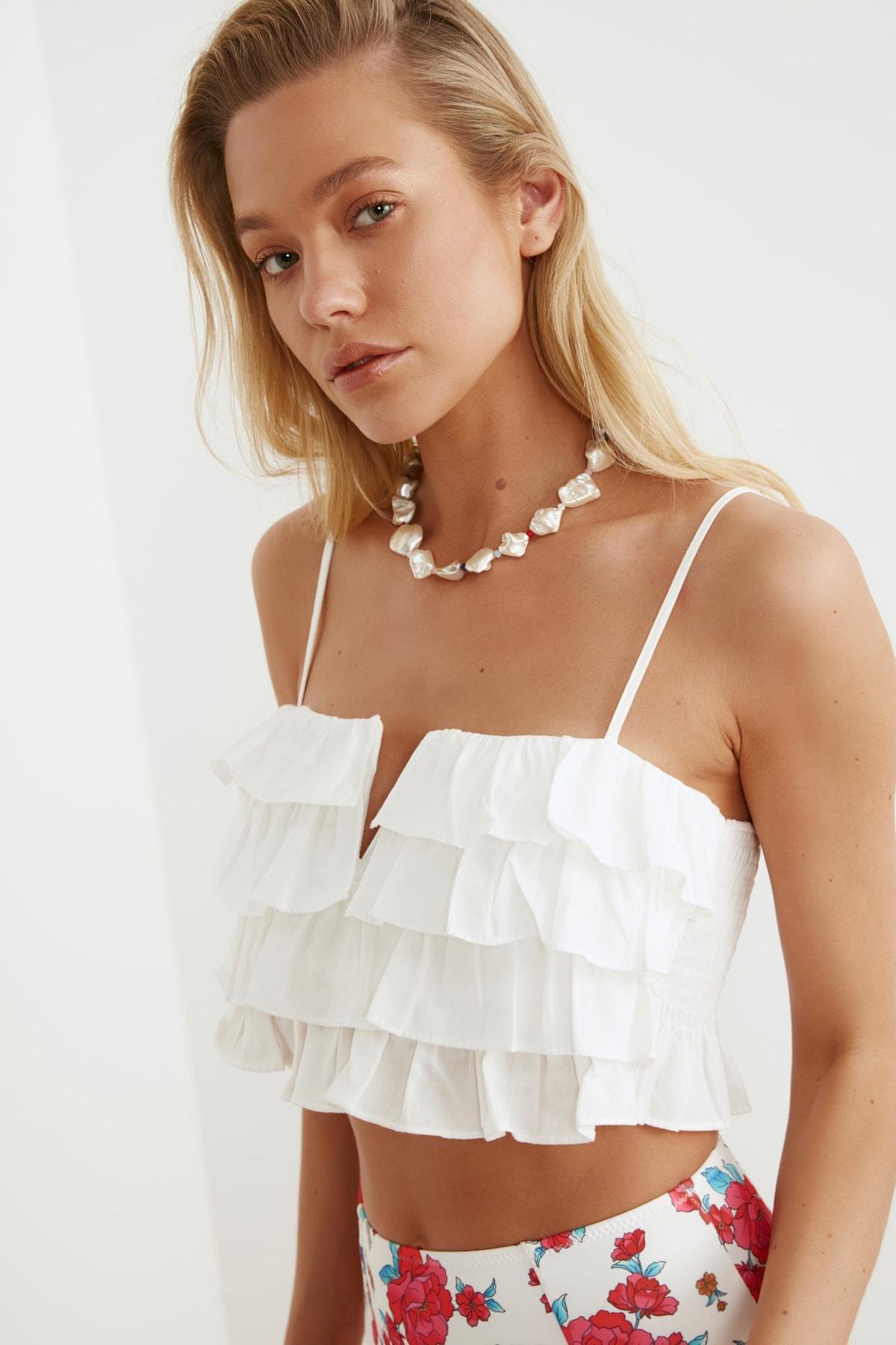 White V-Neck Blouse, White, large image number 6