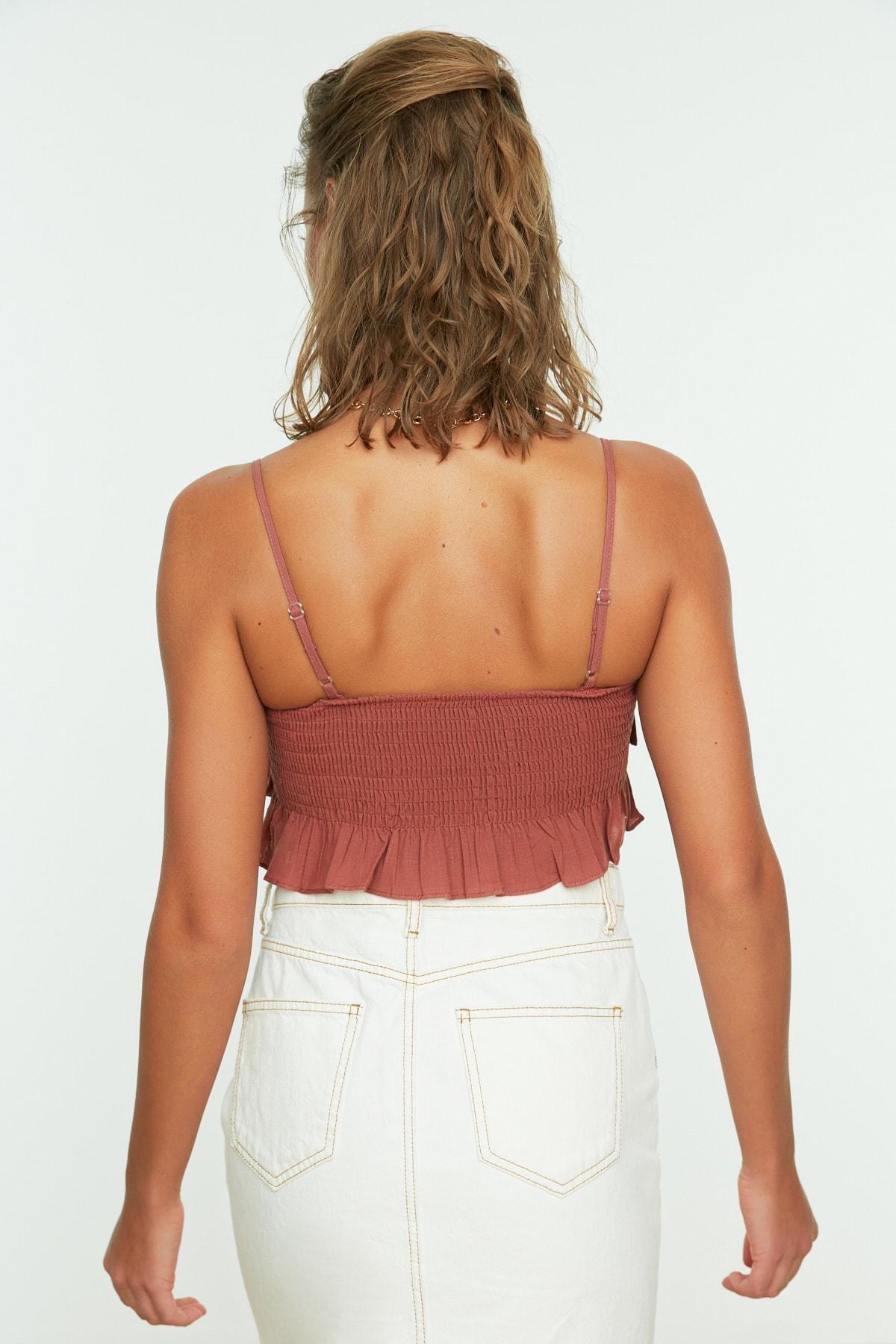 Brown V-Neck Blouse, , large image number 3