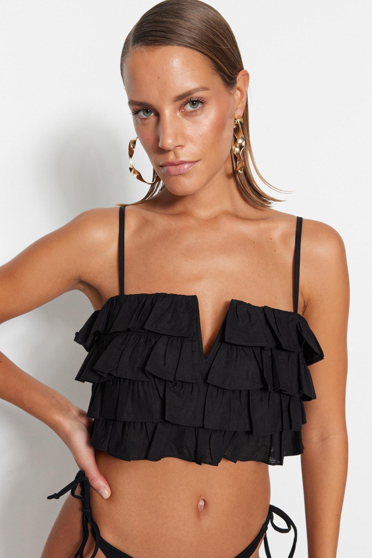 Black Crew Neck Blouse, Black, large image number 2