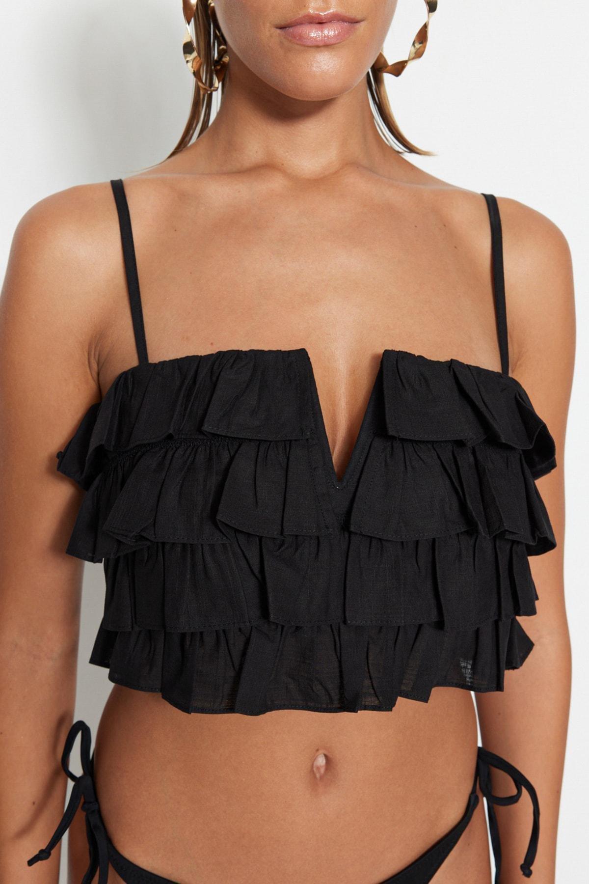 Black Crew Neck Blouse, Black, large image number 3