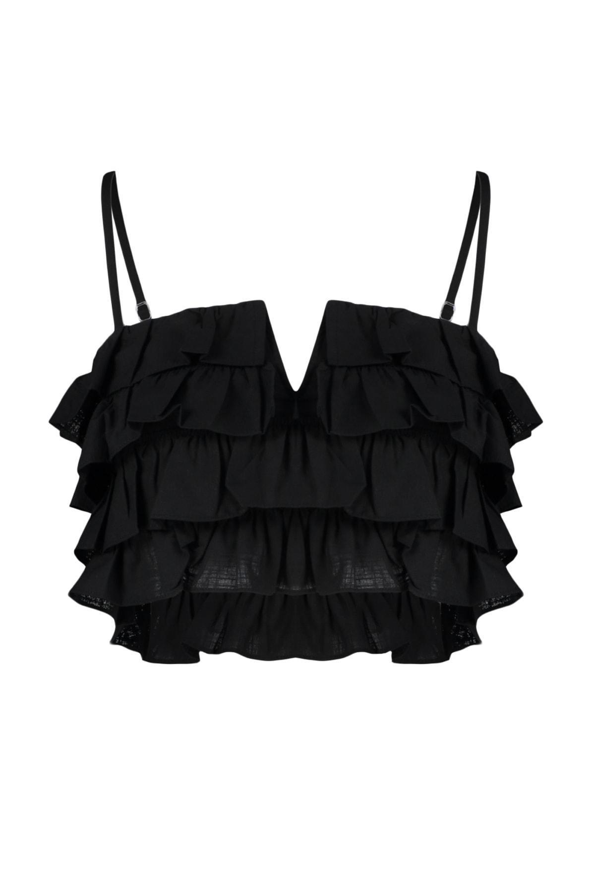 Black Crew Neck Blouse, Black, large image number 4