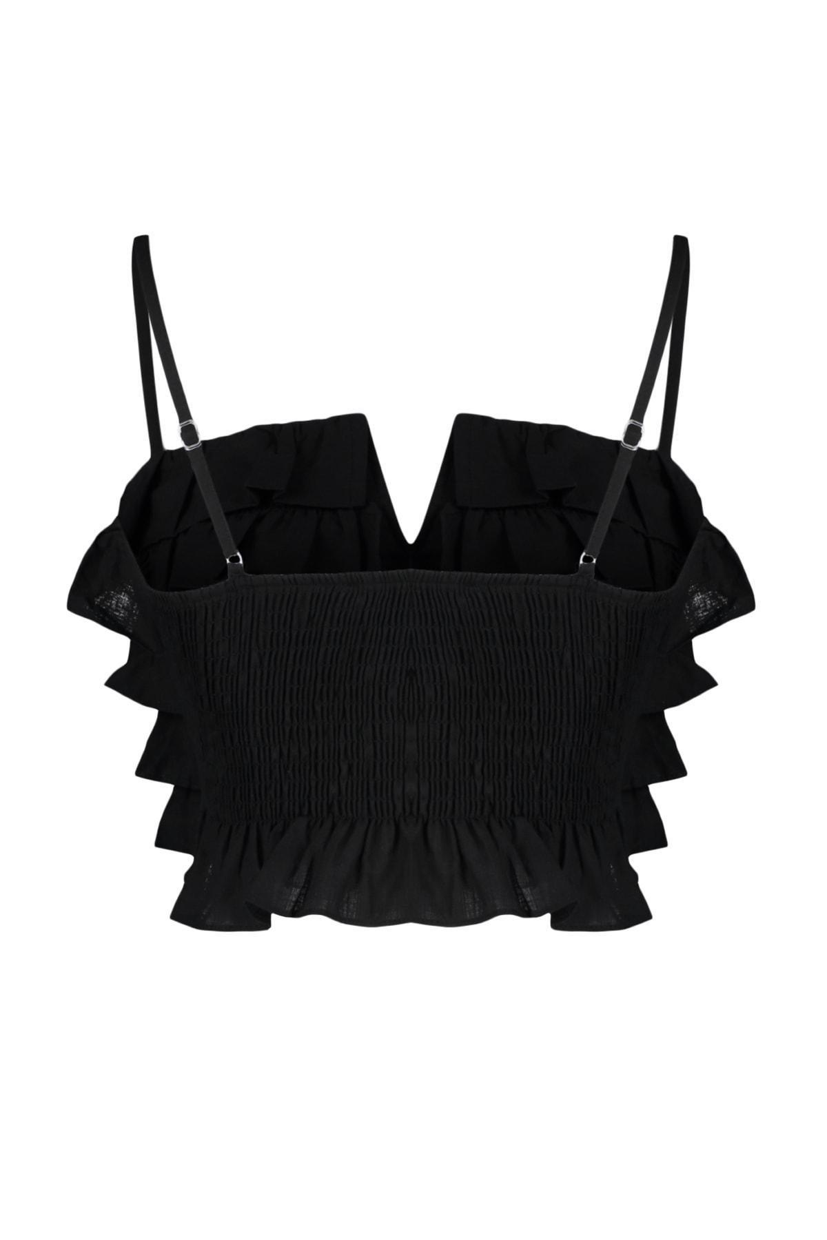 Black Crew Neck Blouse, Black, large image number 6