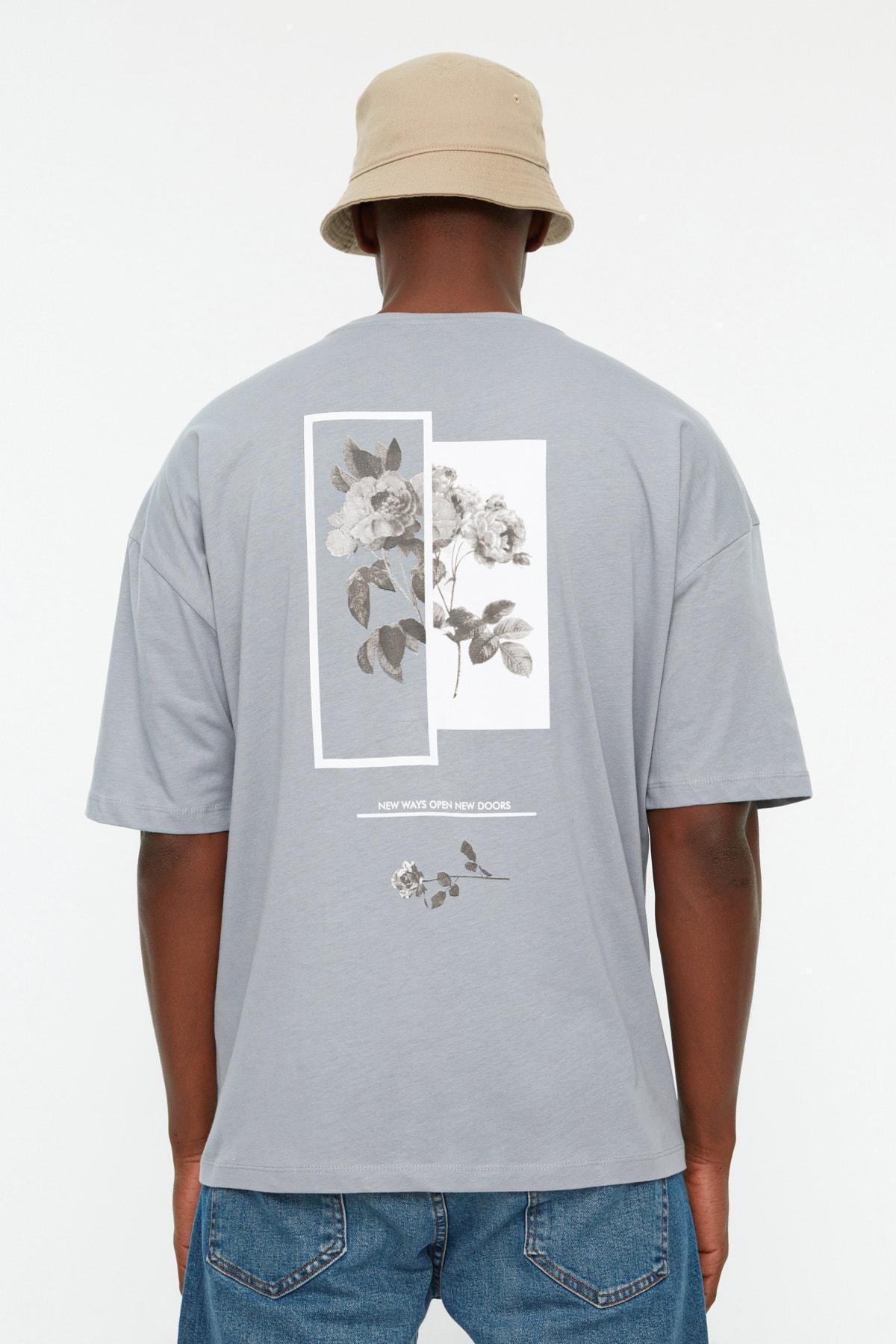 Gray Printed Oversize T-Shirt, , large image number 0
