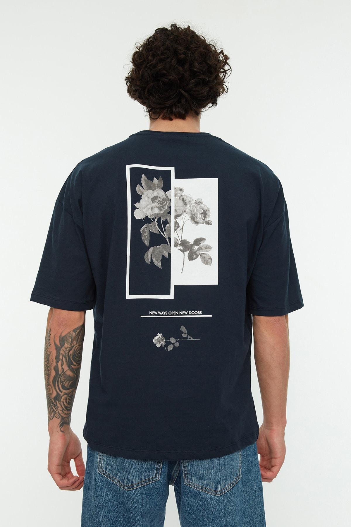 Navy Oversized Printed T-Shirt, Dark blue, large image number 0