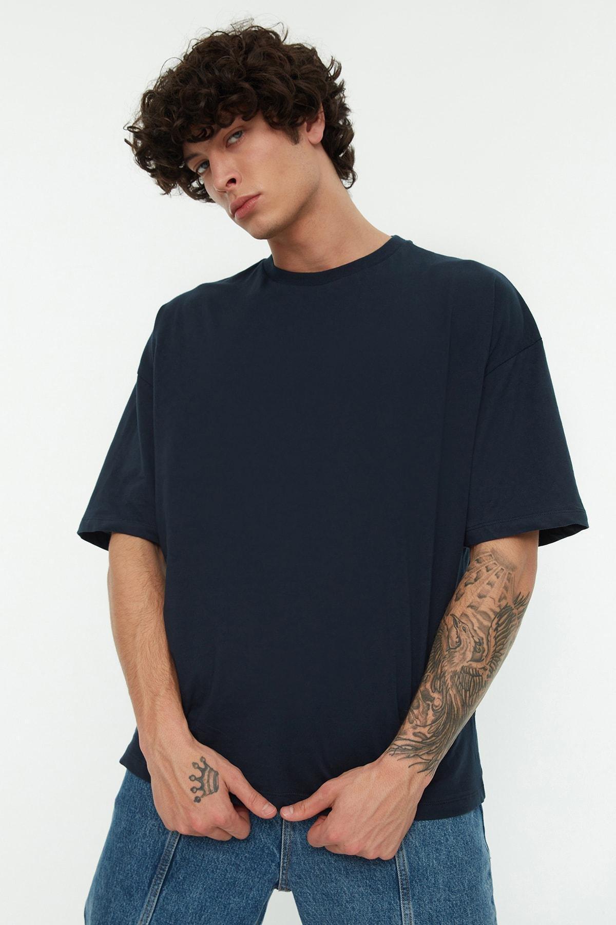 Navy Oversized Printed T-Shirt, Dark blue, large image number 1