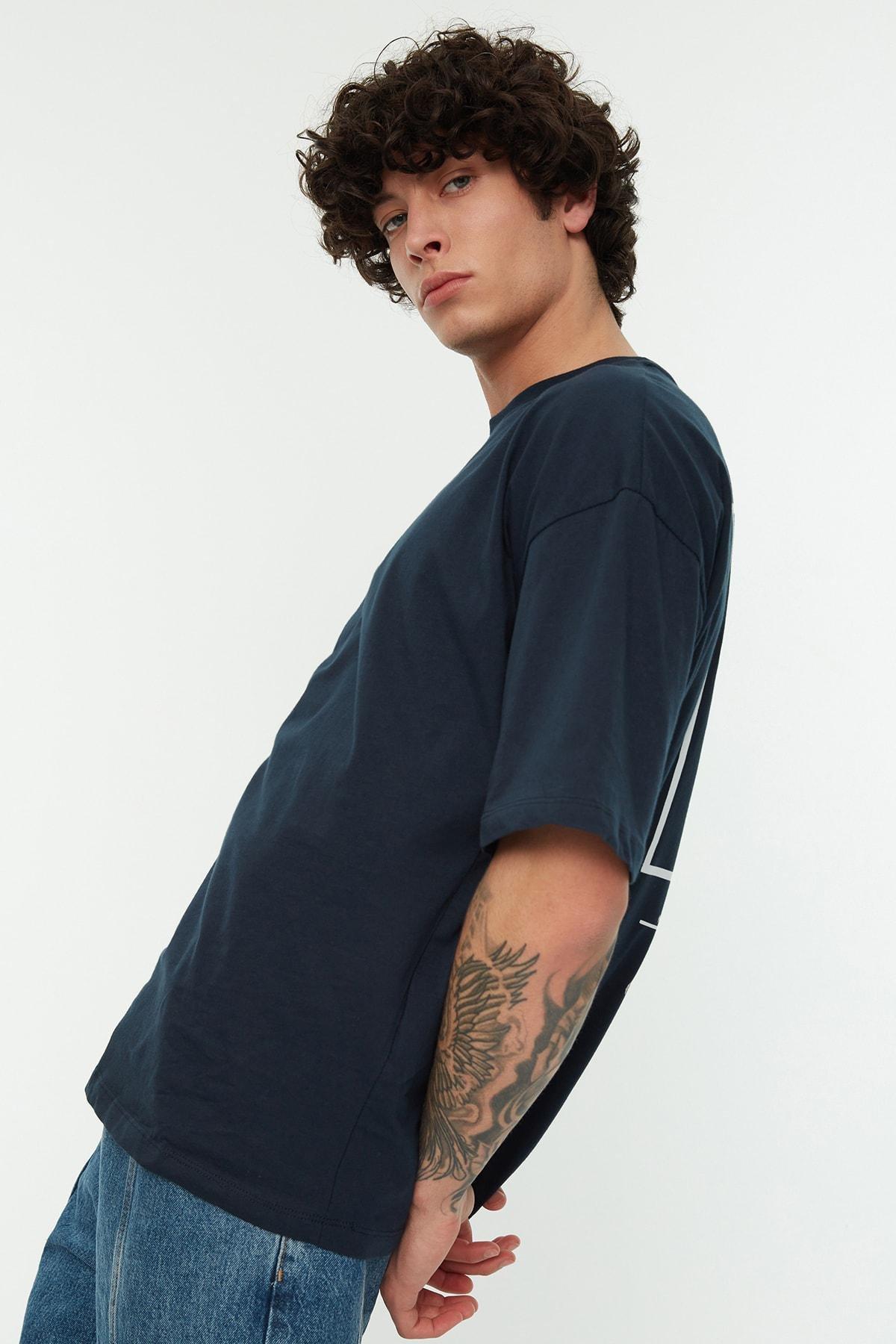 Navy Oversized Printed T-Shirt, Dark blue, large image number 2