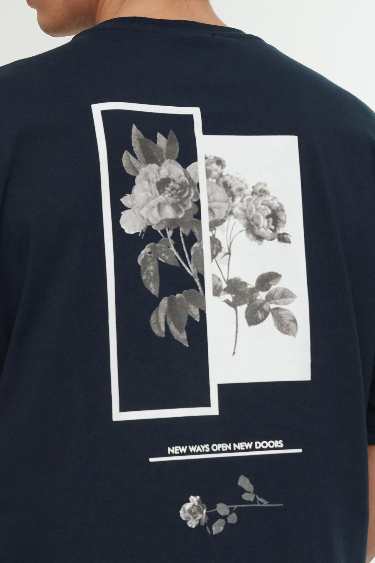 Navy Oversized Printed T-Shirt, Dark blue, large image number 3