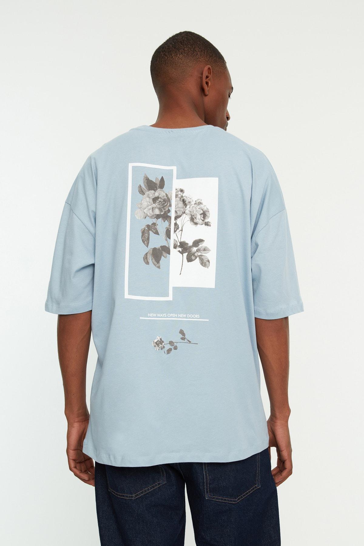 Blue Printed Oversize T-Shirt, , medium