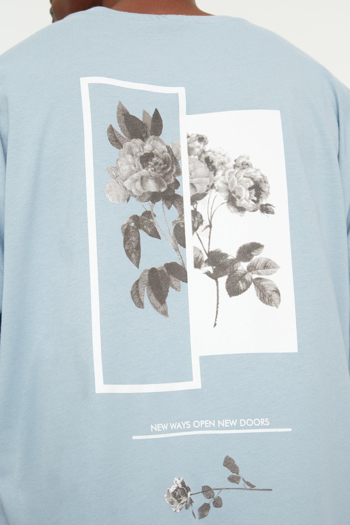 Blue Printed Oversize T-Shirt, , large image number 3