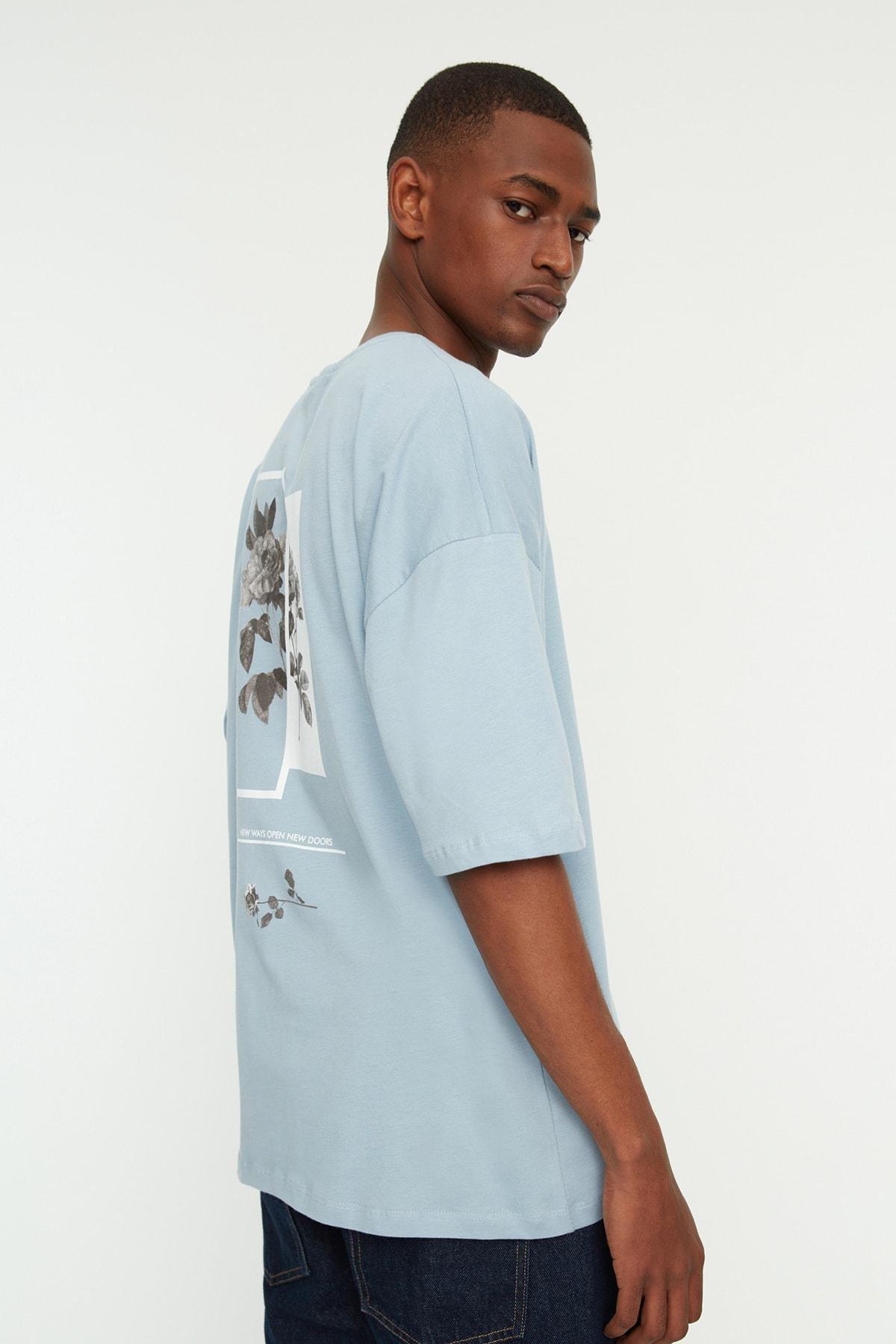 Blue Printed Oversize T-Shirt, , large image number 4
