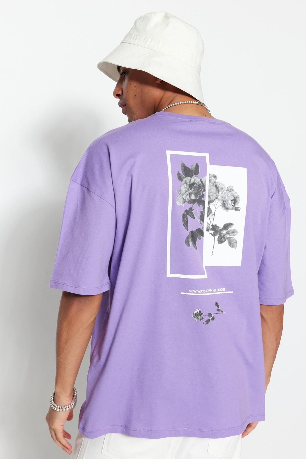 Trendyol - Purple Oversized Printed T-Shirt