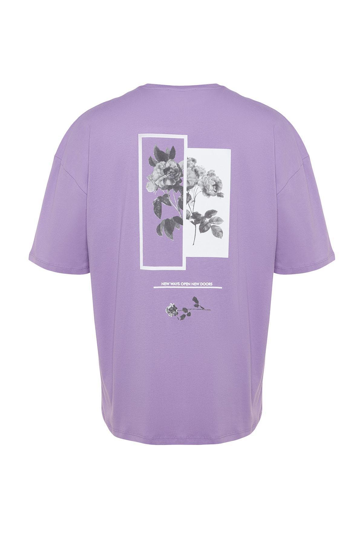 Trendyol - Purple Oversized Printed T-Shirt