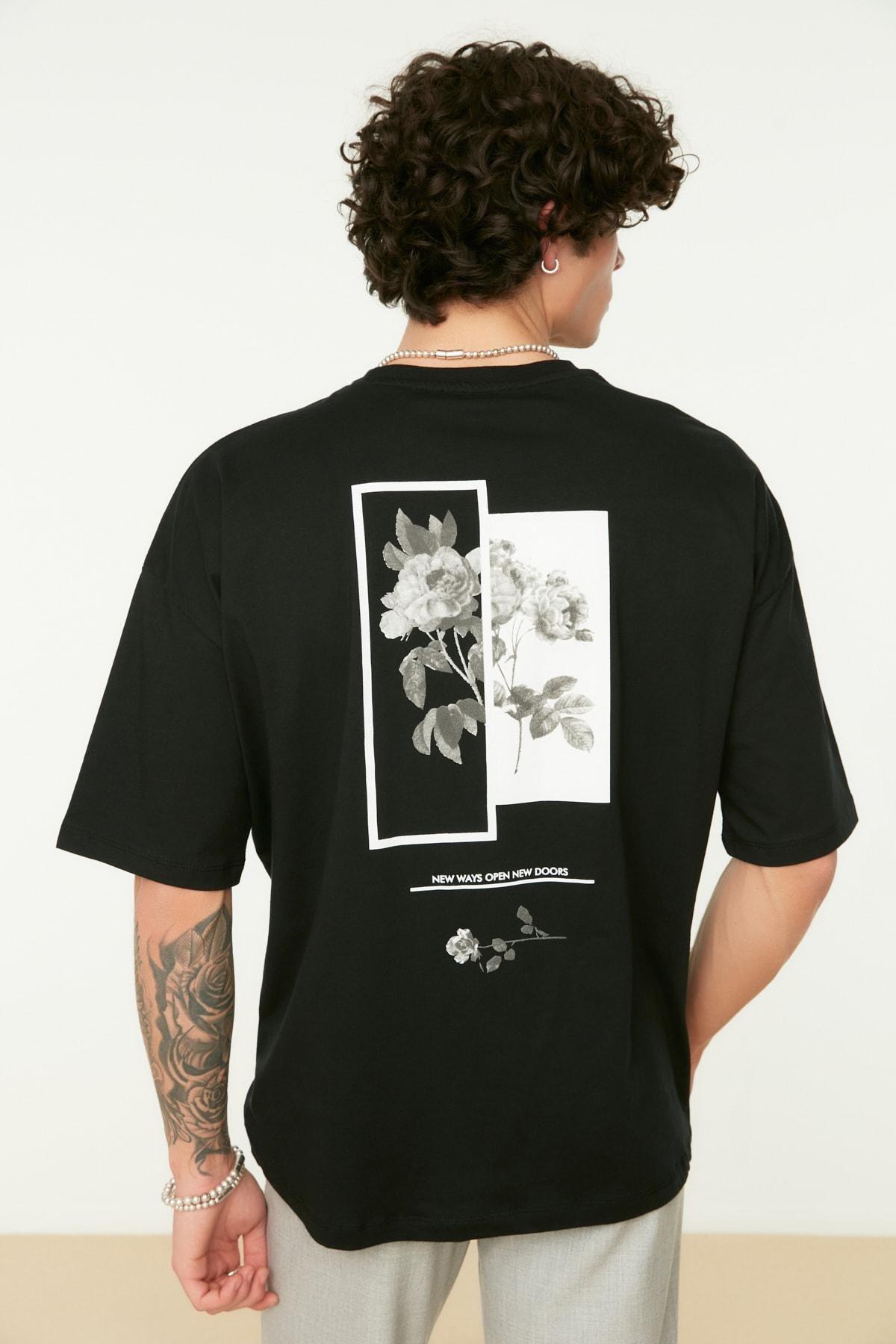 Black Oversize Printed T-Shirt, , large image number 1