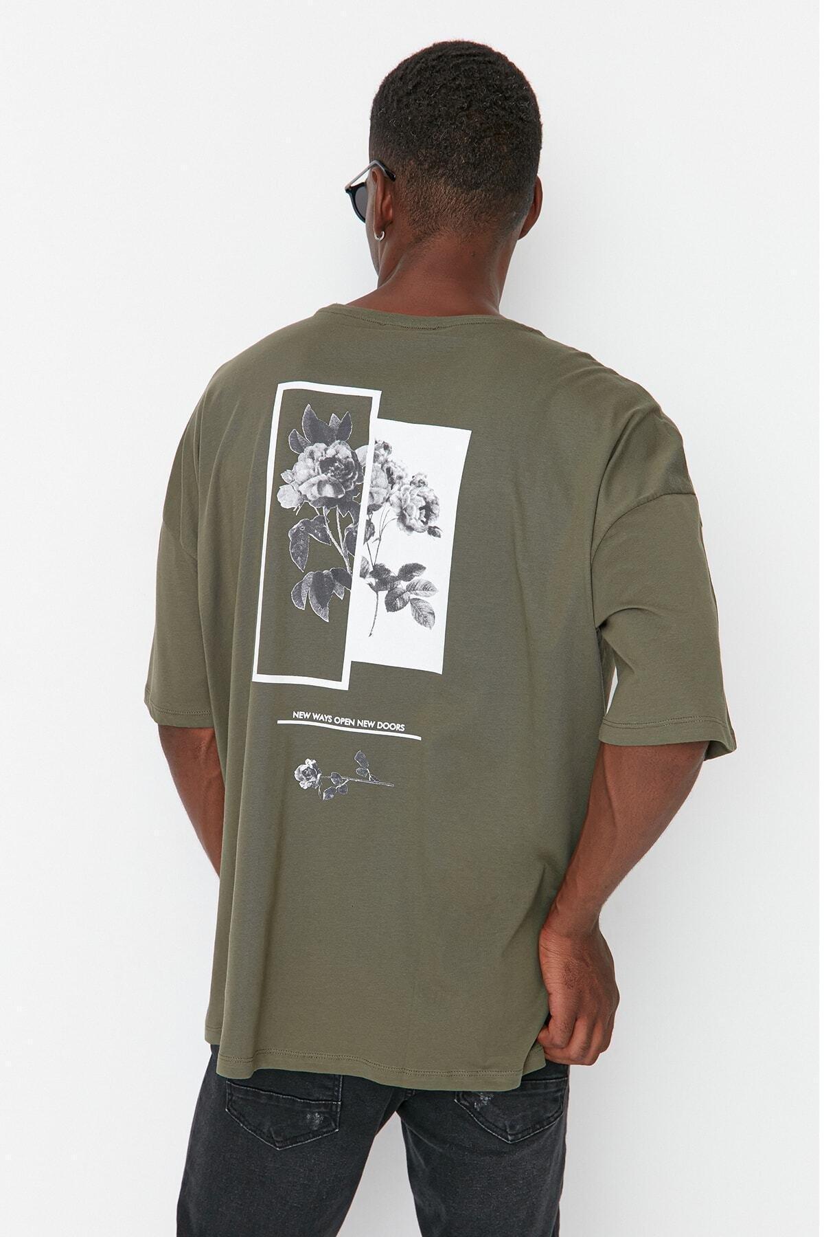 Khaki Oversize Printed T-Shirt, , large image number 0