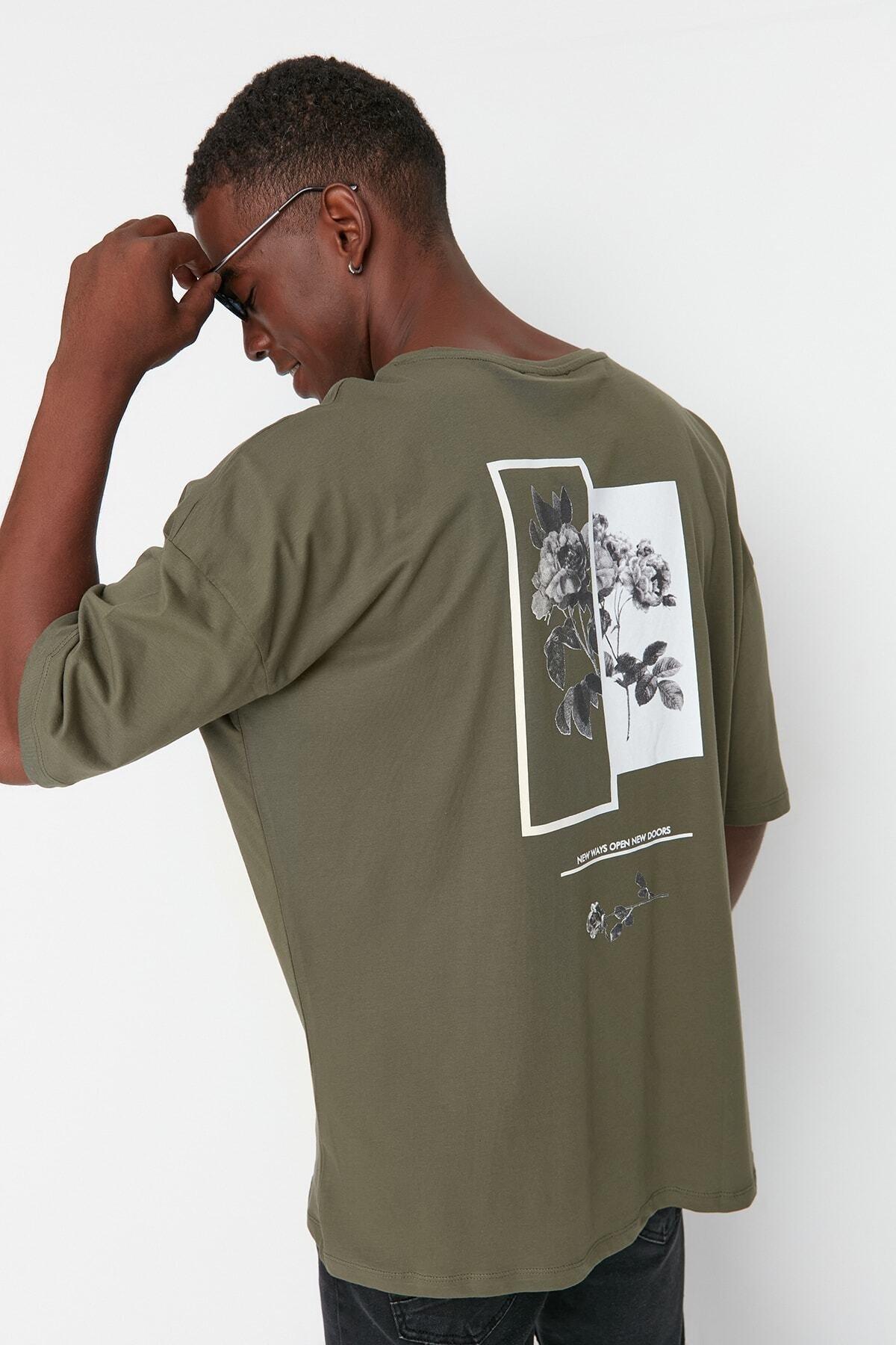Khaki Oversize Printed T-Shirt, , large image number 1