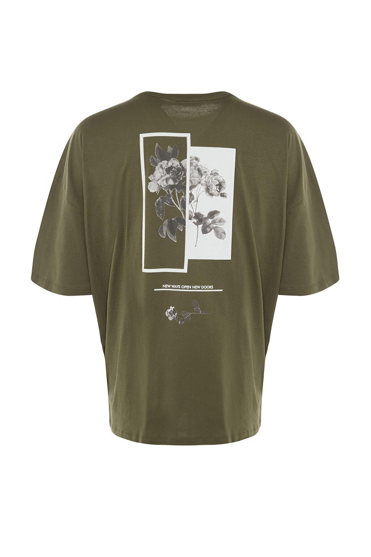 Khaki Oversize Printed T-Shirt, , large image number 5