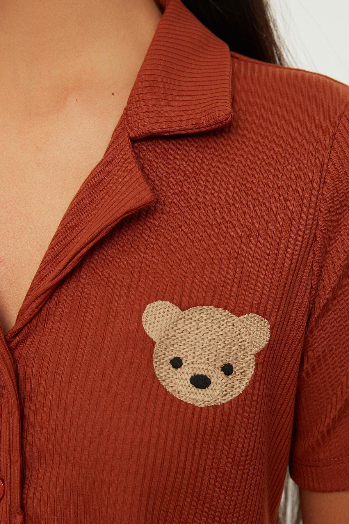 طقم بيجاما سادة بخصر متوسط الارتفاع، بني, Brown, large image number 7