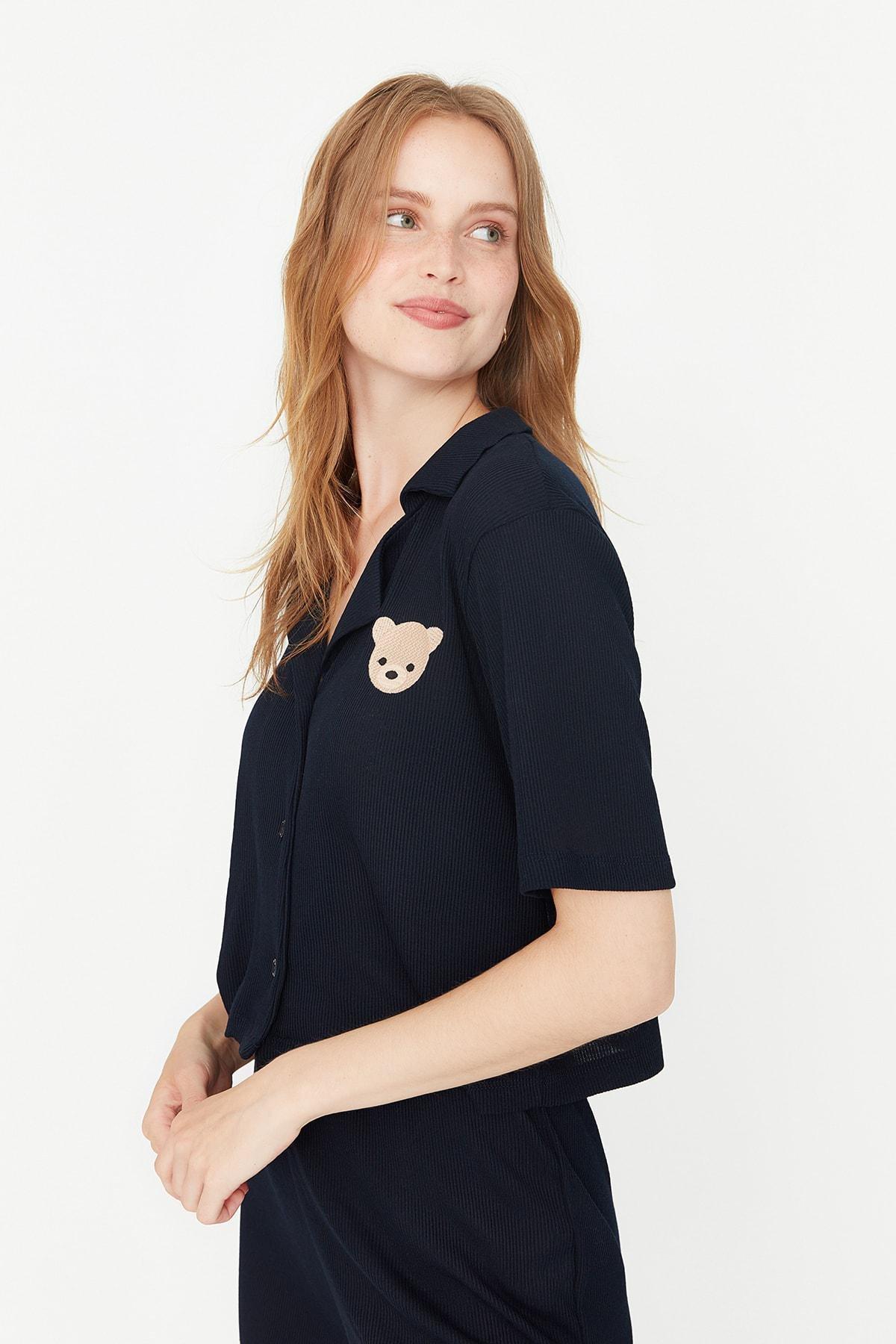 Navy Button Down Pajama Set, , large image number 1