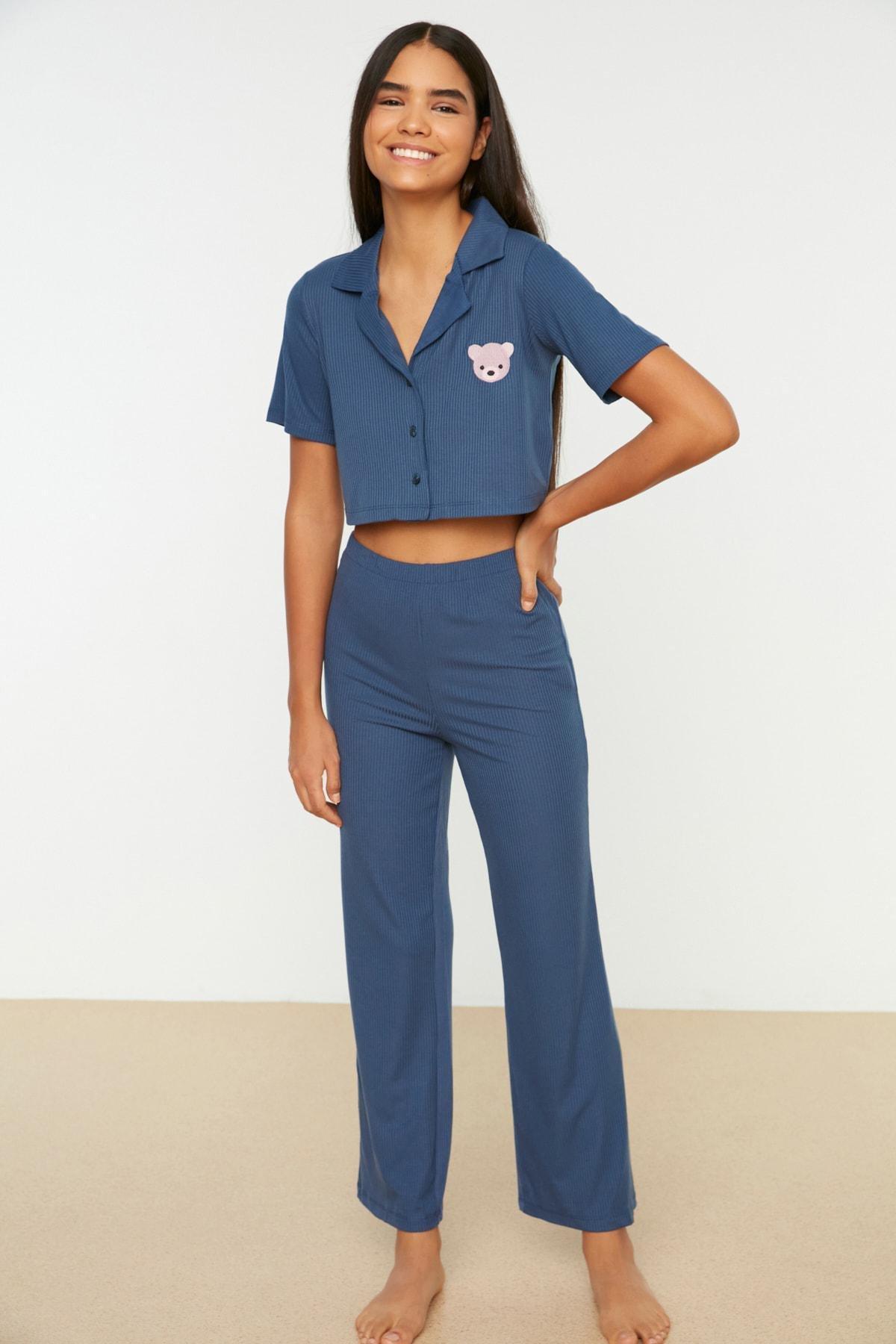 Navy Button Down Pajama Set, , large image number 7