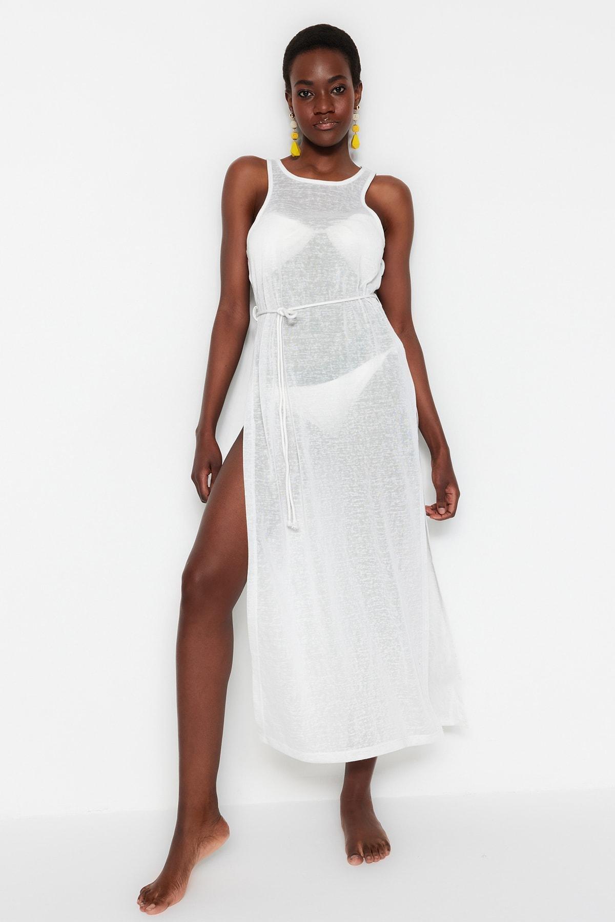 White Bodycon V Neck Dress, , large image number 1