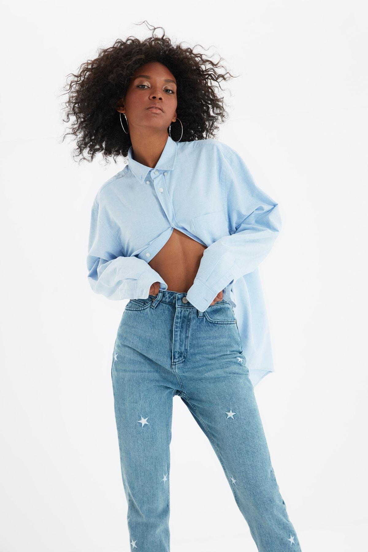 Blue High Waist Mom Jeans, , large image number 2