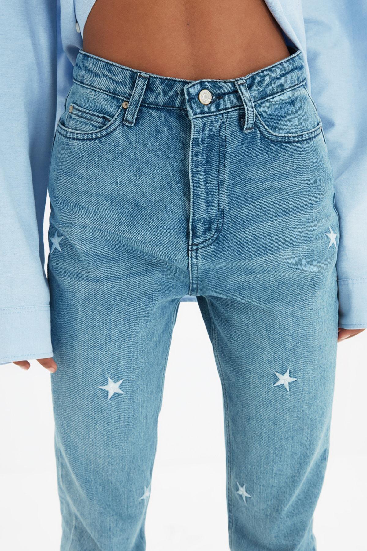 Blue High Waist Mom Jeans, , large image number 3