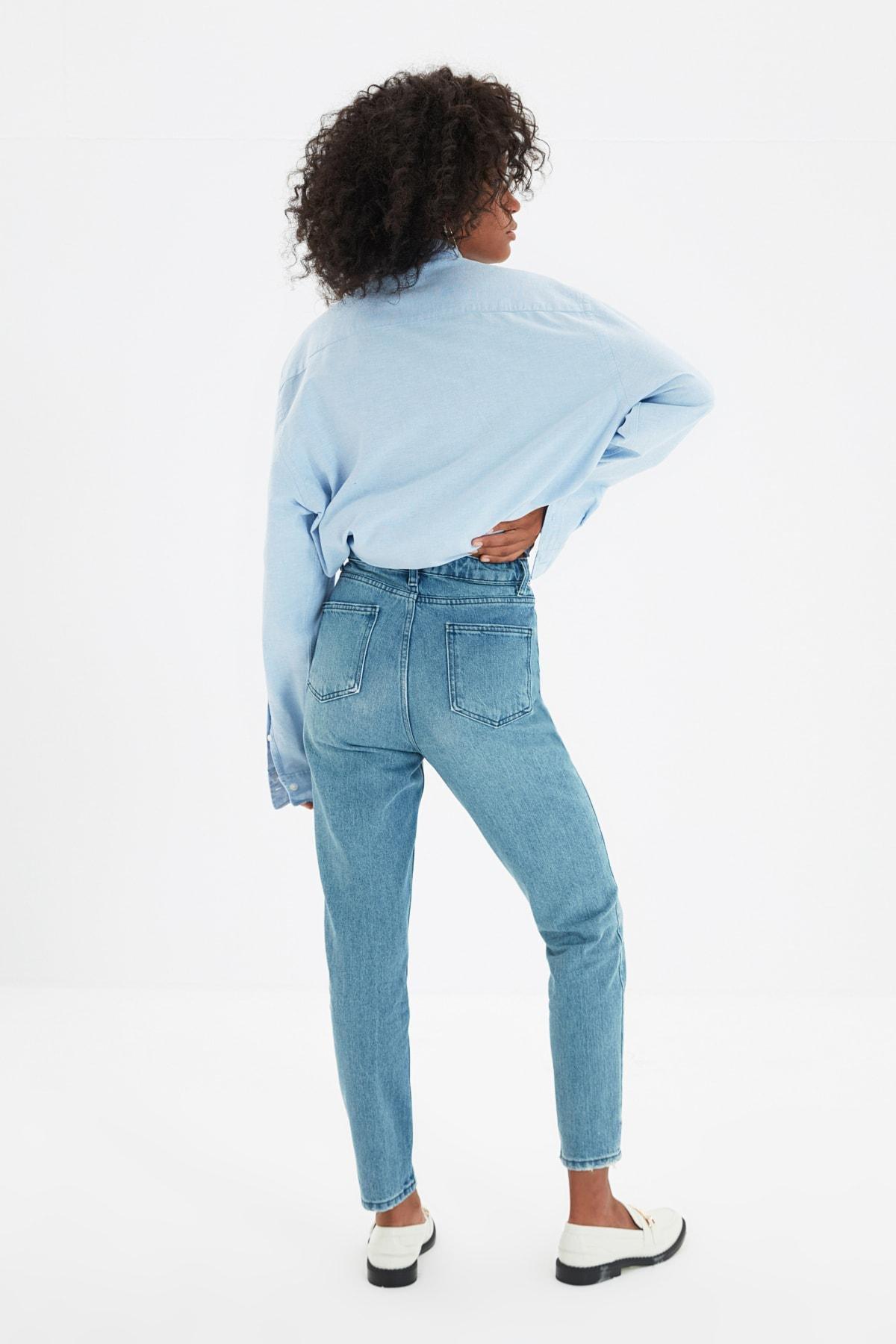 Blue High Waist Mom Jeans, , large image number 5