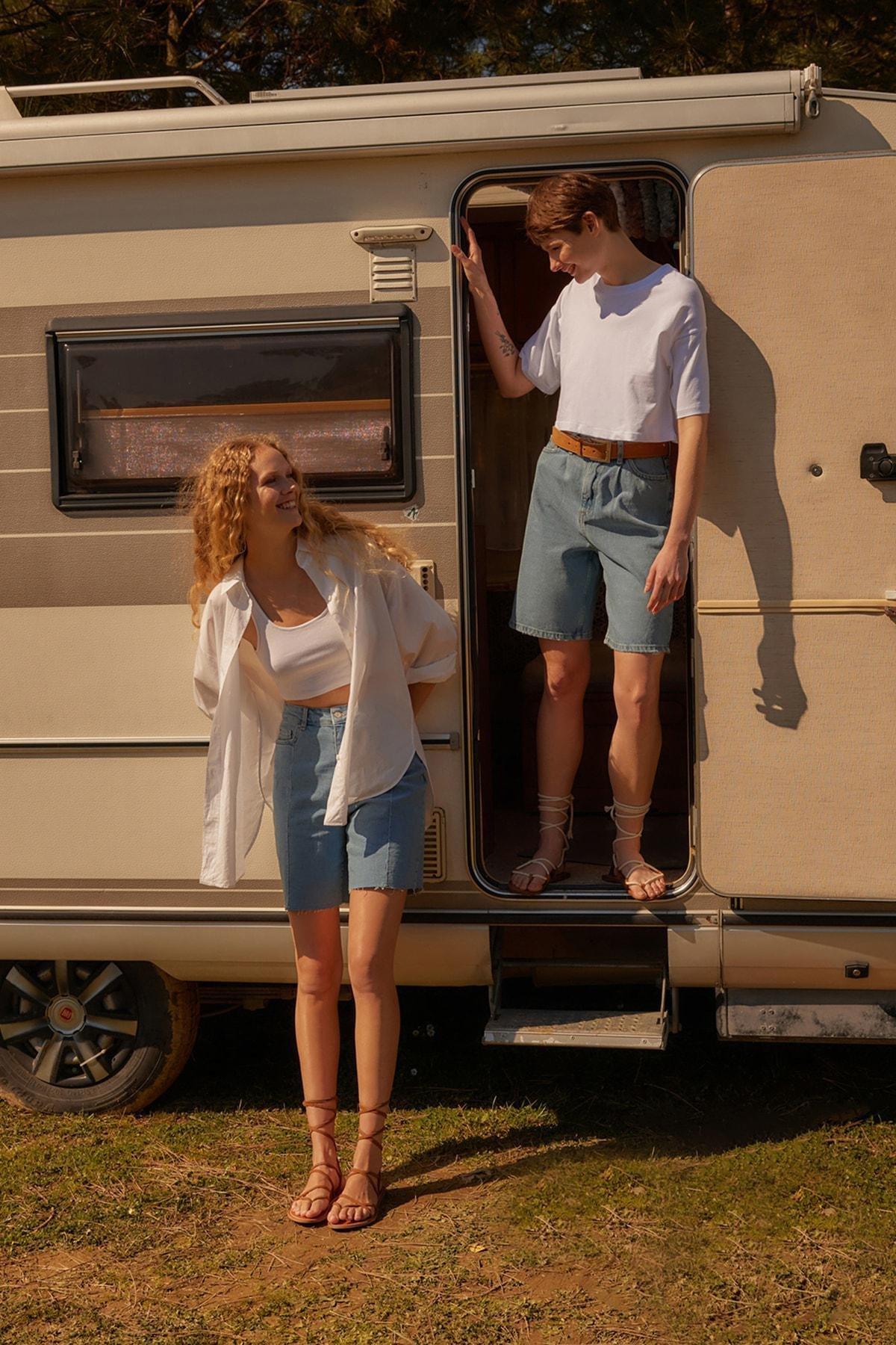 Blue High Waist Shorts, C101_7004, large image number 1
