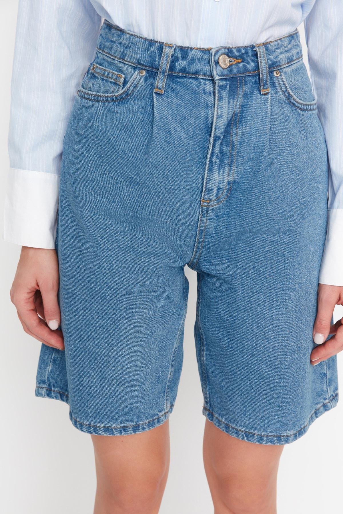 Blue High Waist Shorts, C101_7004, large image number 6