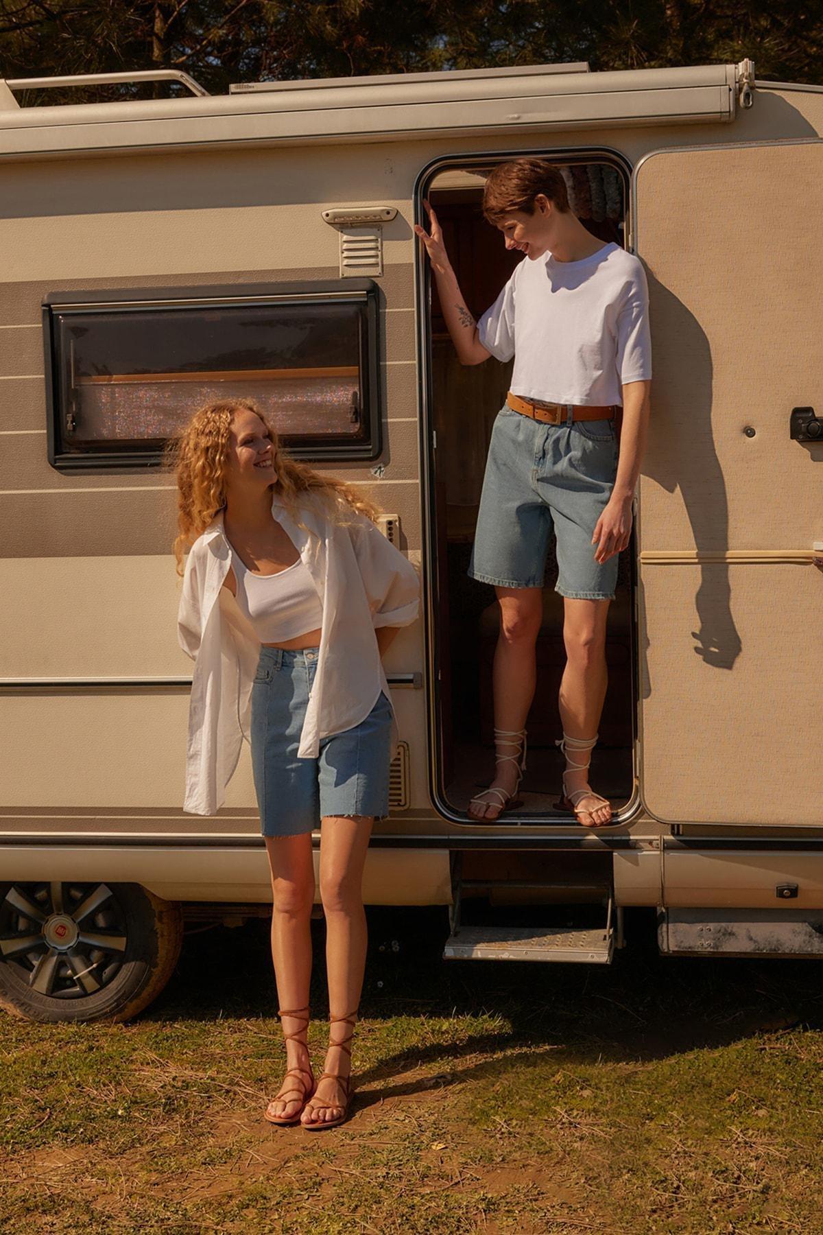 Blue High Waist Shorts, C101_7004, large image number 7