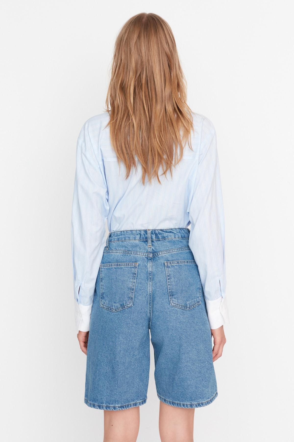 Blue High Waist Shorts, C101_7004, large image number 8