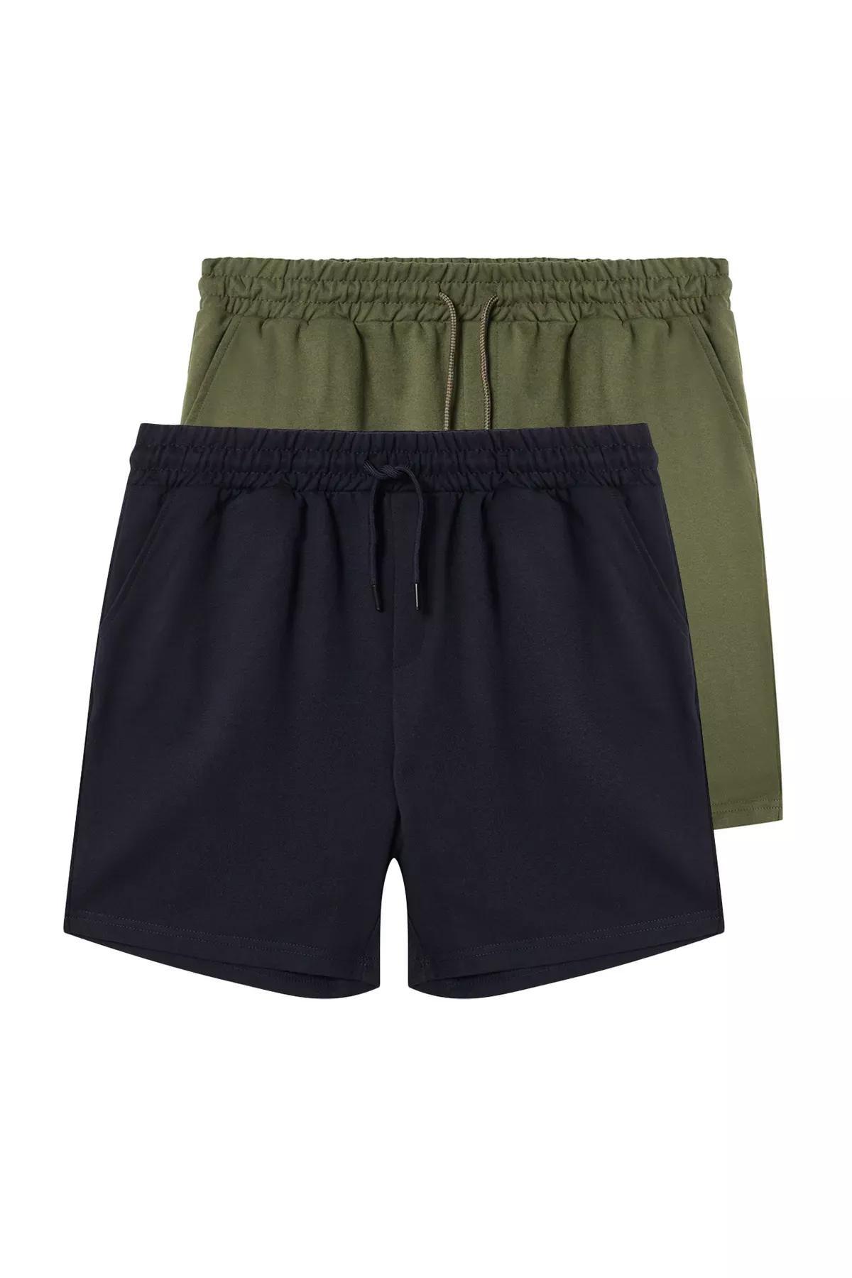 Navy Green Straight Shorts, , large image number 0