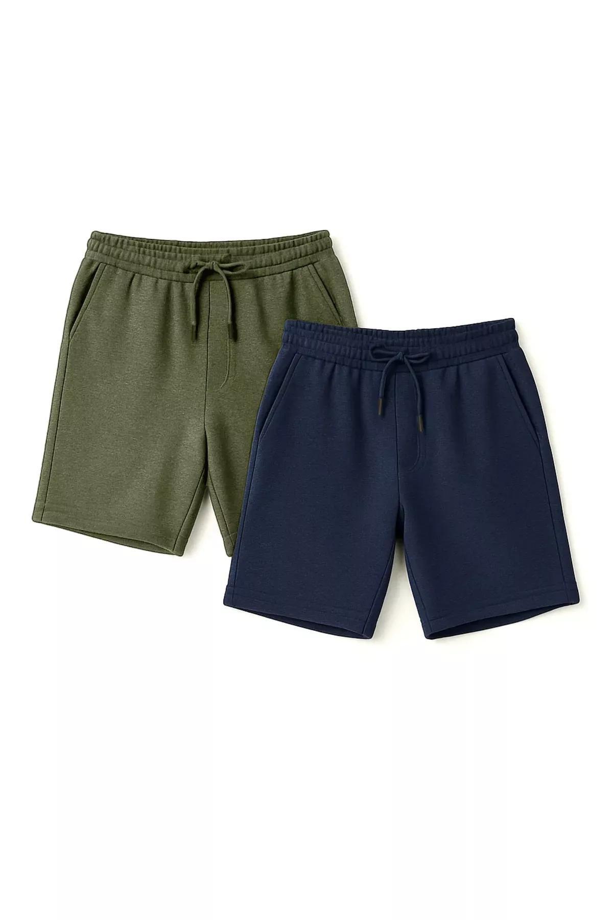 Navy Green Straight Shorts, , large image number 1