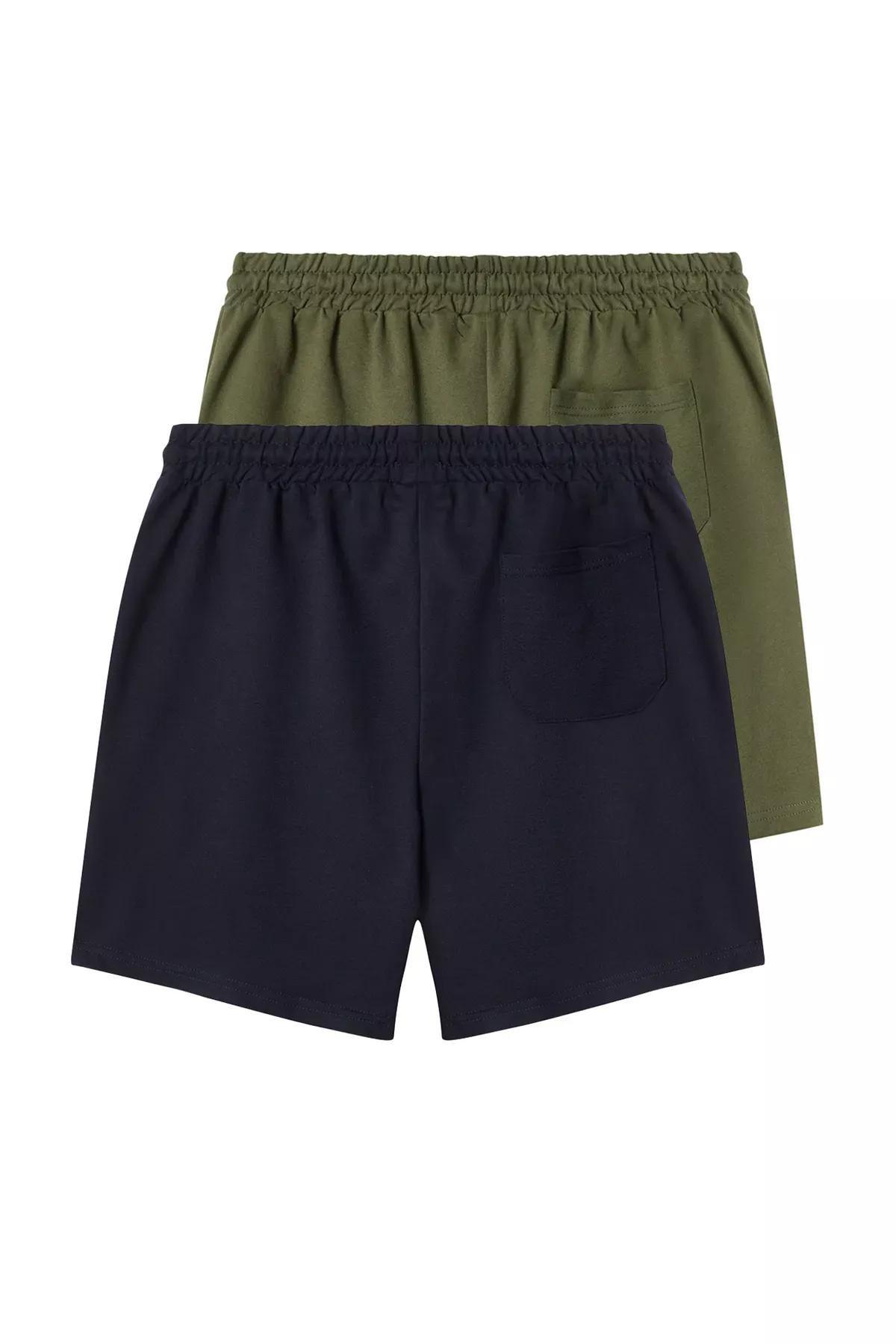 Navy Green Straight Shorts, Navy Blue-Khaki, large image number 4