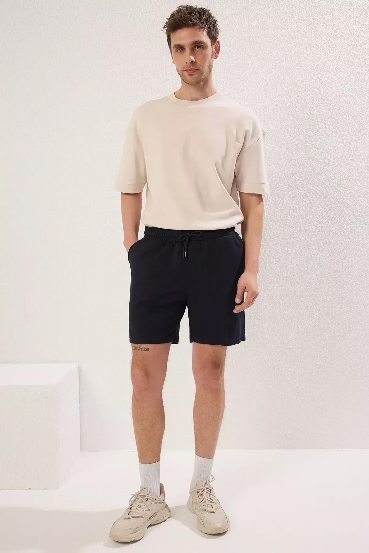 Navy Green Straight Shorts, Navy Blue-Khaki, large image number 5